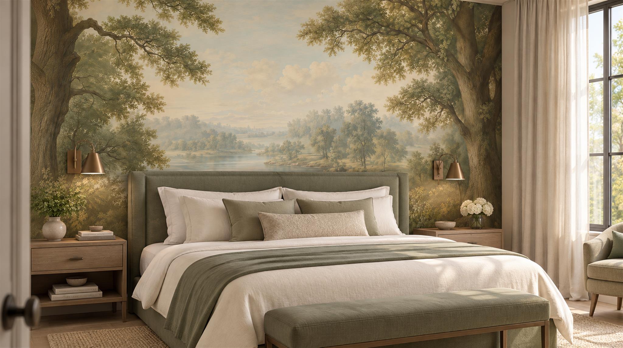 Sage Green Decorative Wall Art Wallpaper Mural Scene