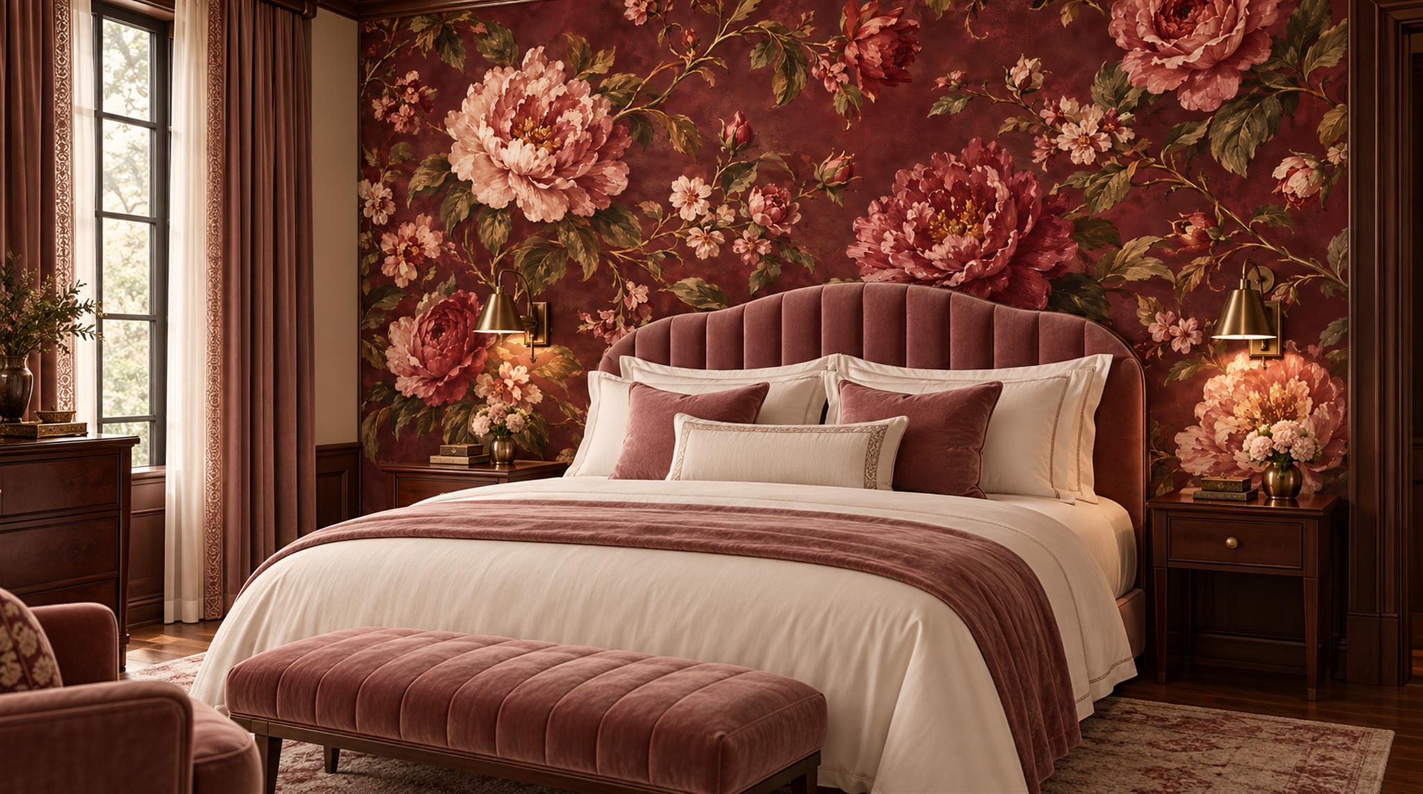Neutral Floral Foliage Wallpaper Mural Scene