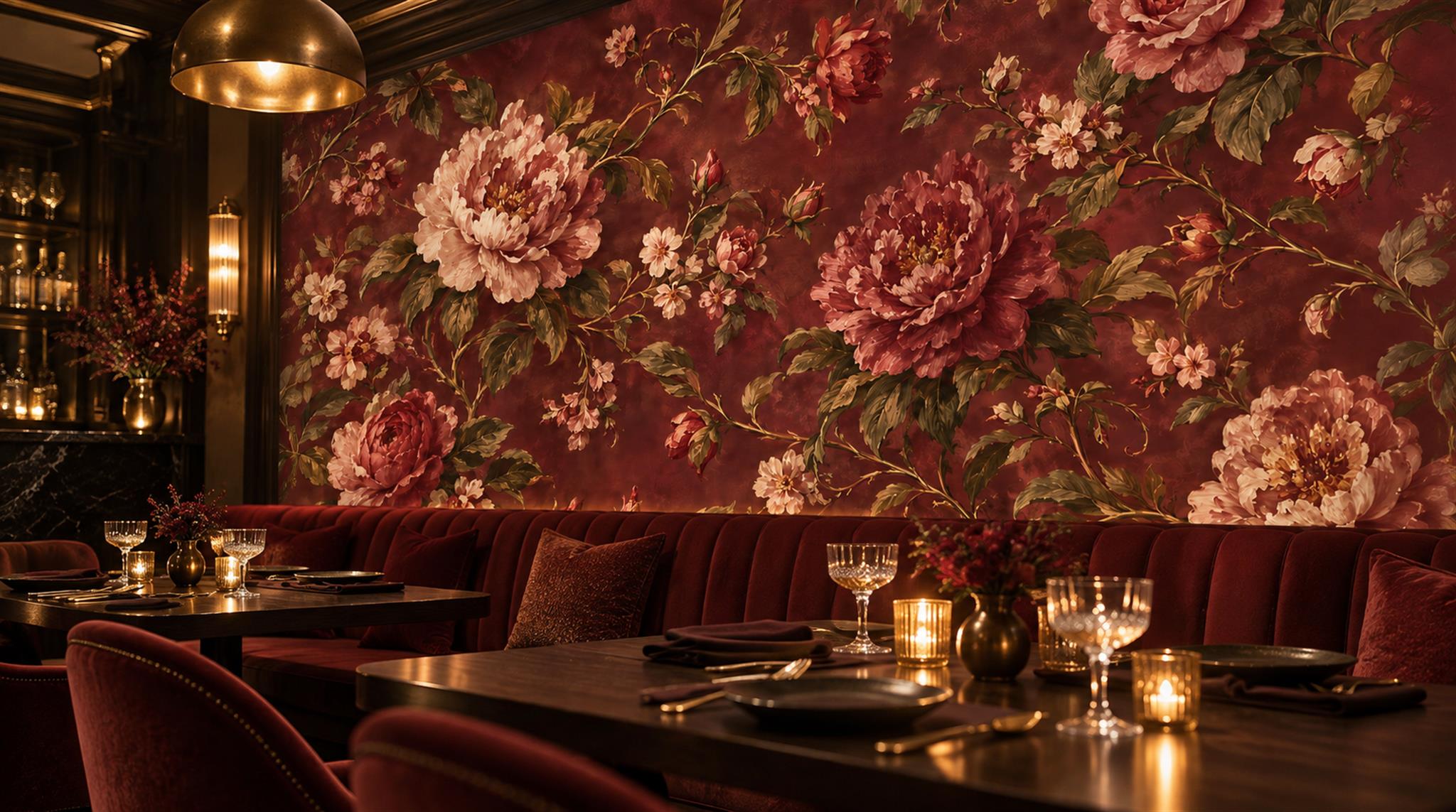 Neutral Floral Foliage Wallpaper Mural Scene