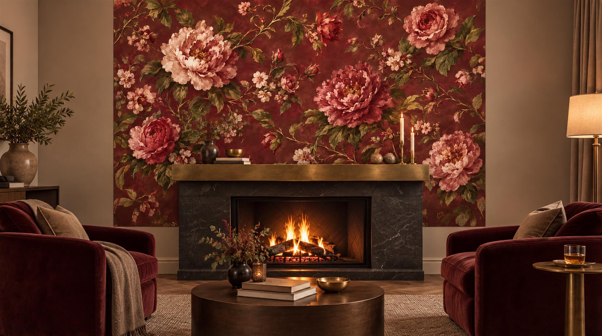 Neutral Floral Foliage Wallpaper Mural Scene