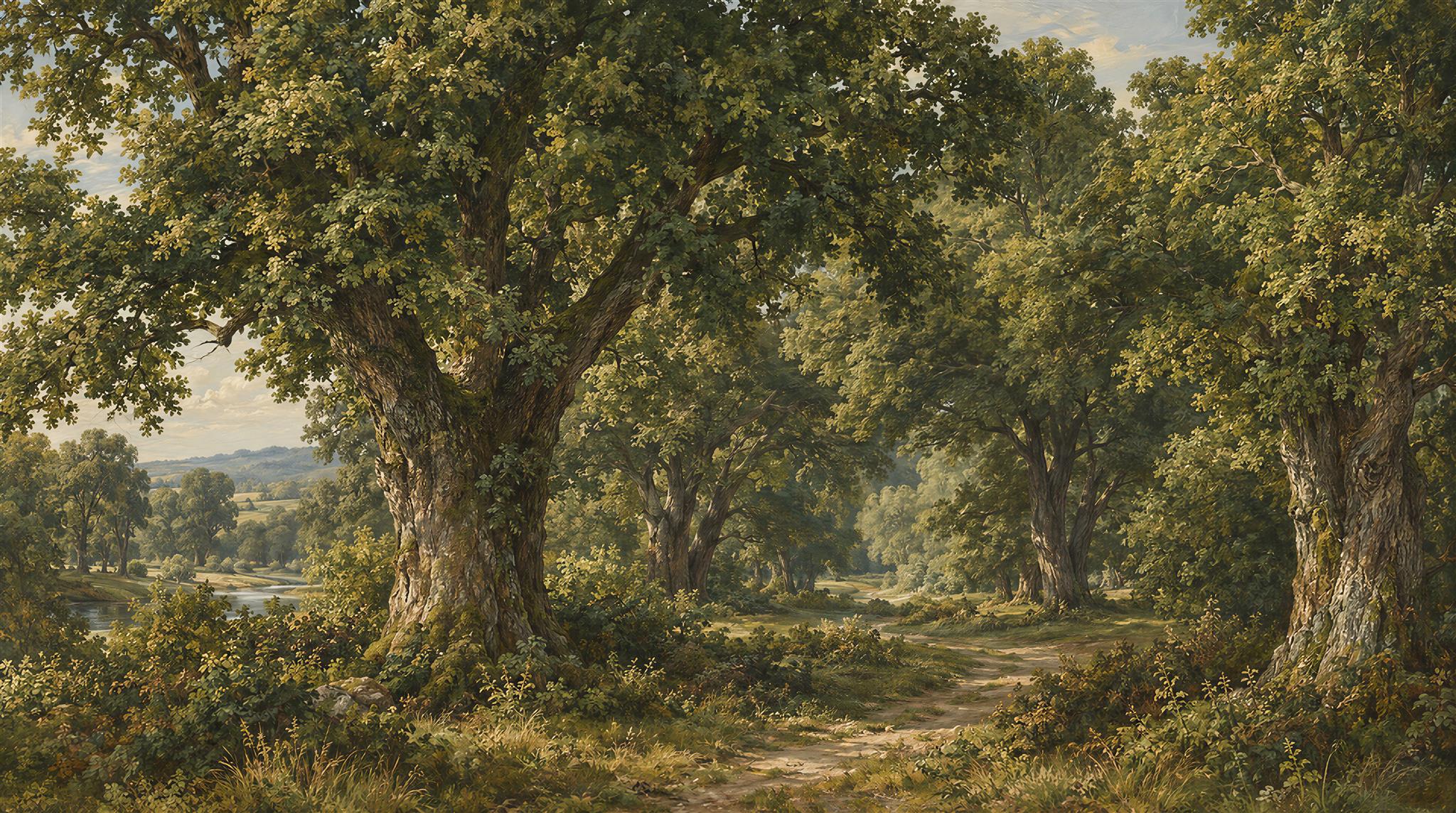 Green Woodland Trees Wallpaper Mural Scene