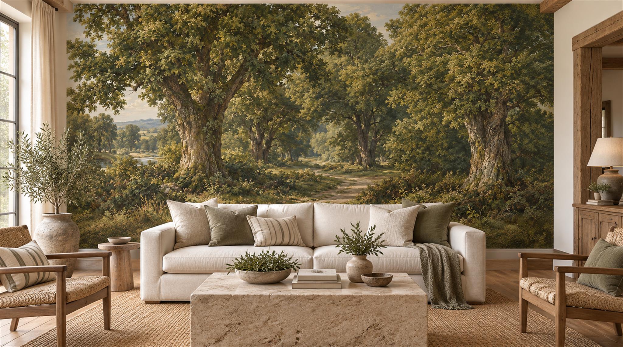 Green Woodland Trees Wallpaper Mural Main