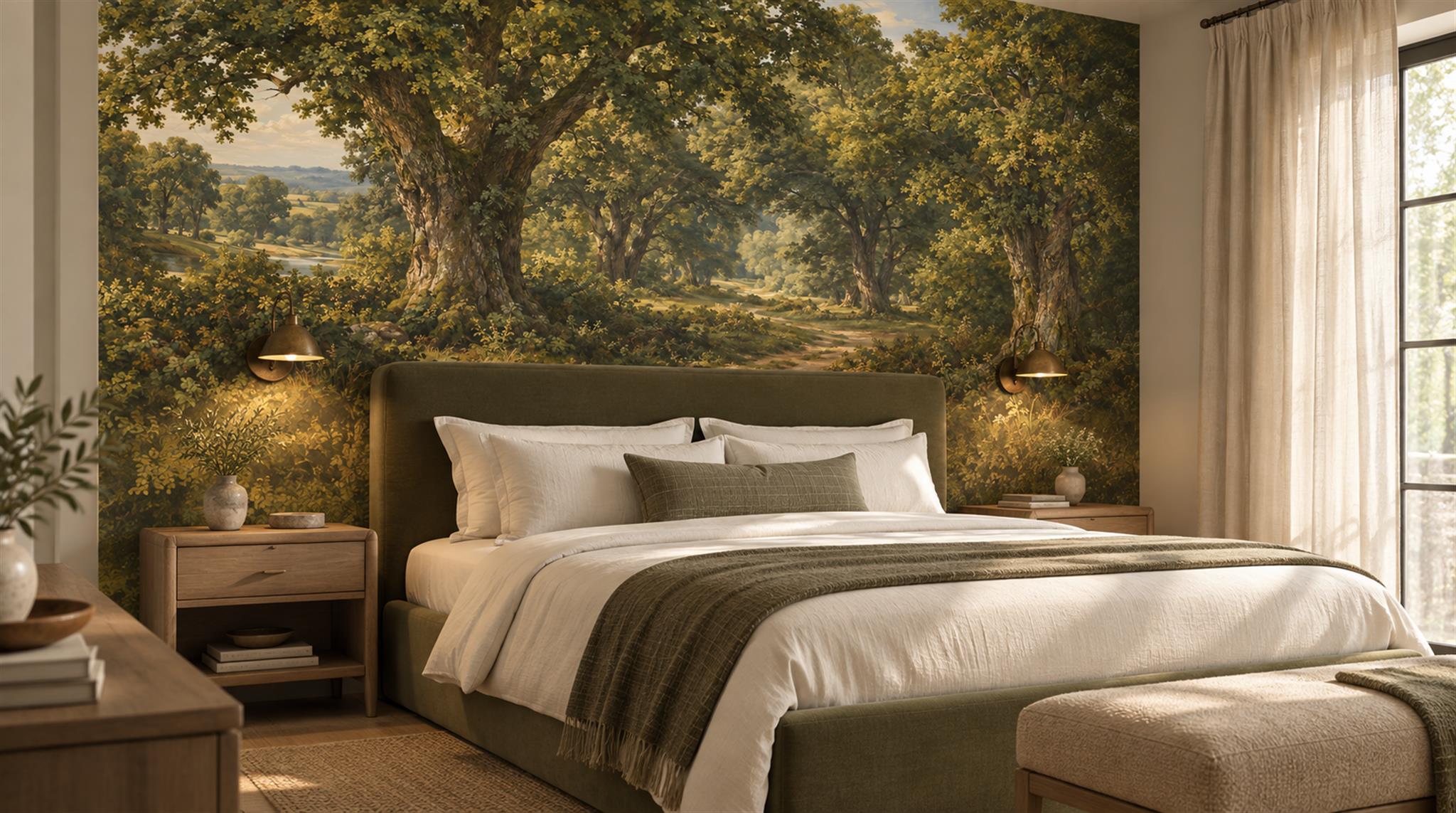 Green Woodland Trees Wallpaper Mural Scene
