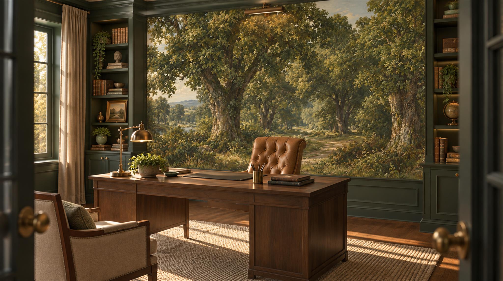 Green Woodland Trees Wallpaper Mural Scene