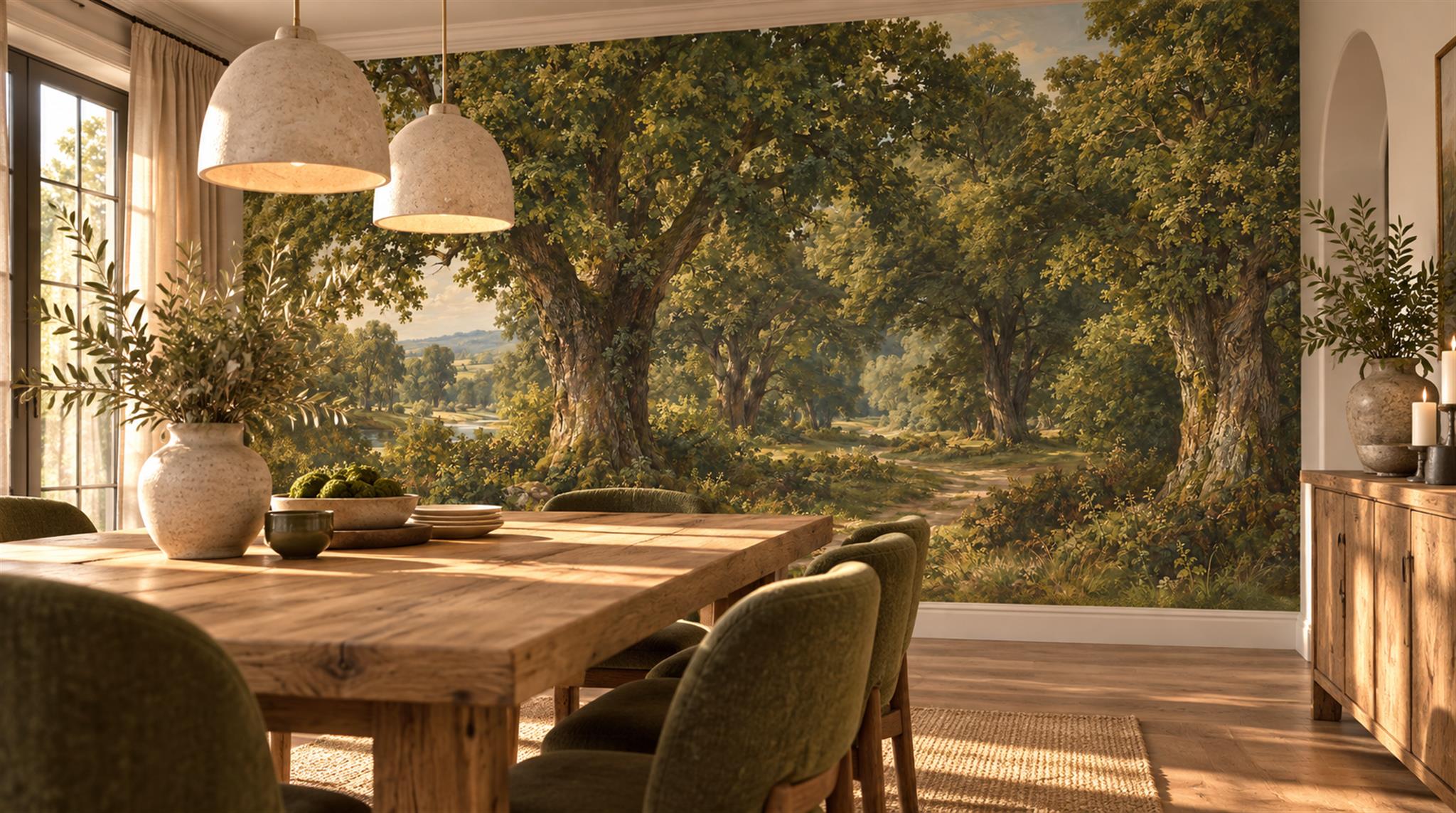 Green Woodland Trees Wallpaper Mural Scene