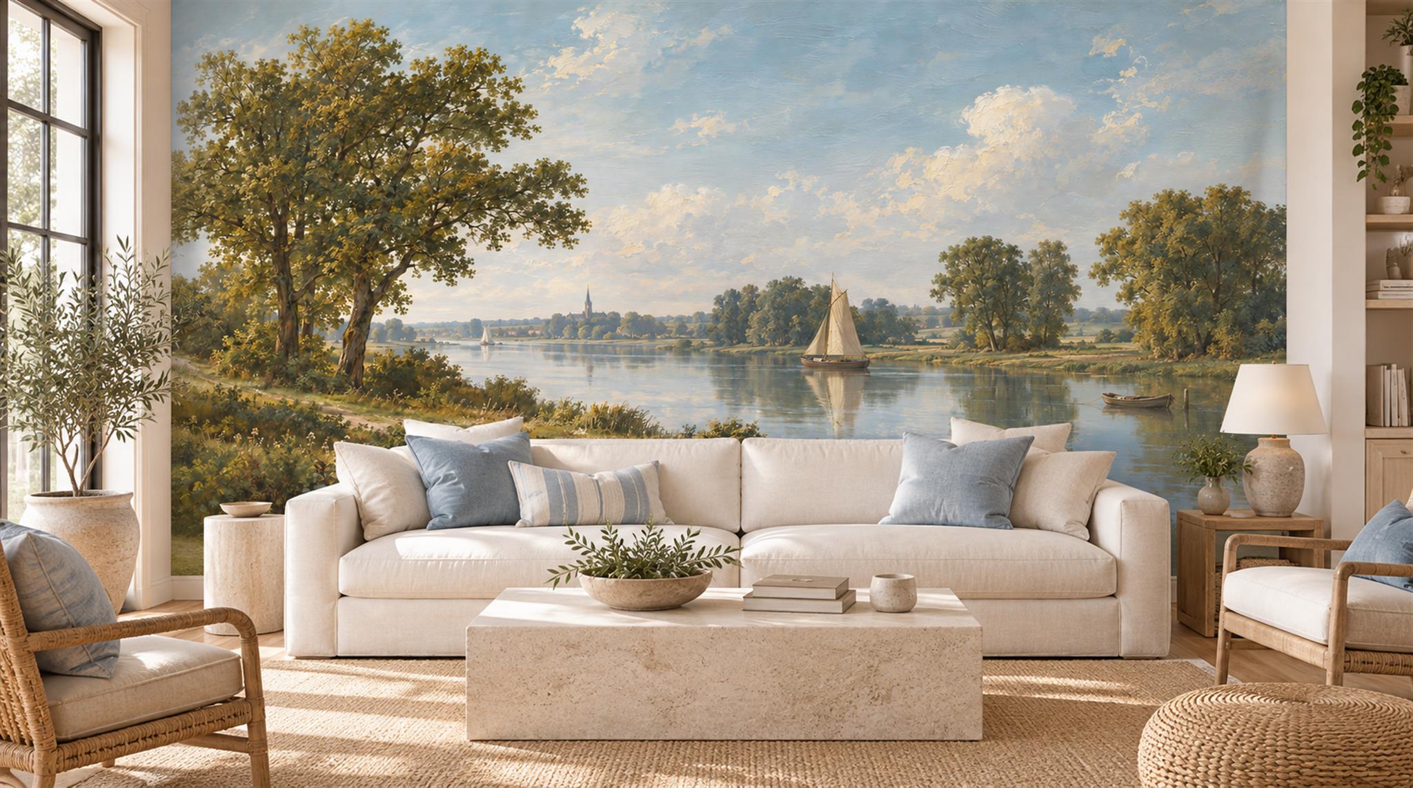Blue Lakeside Landscape Wallpaper Mural Main