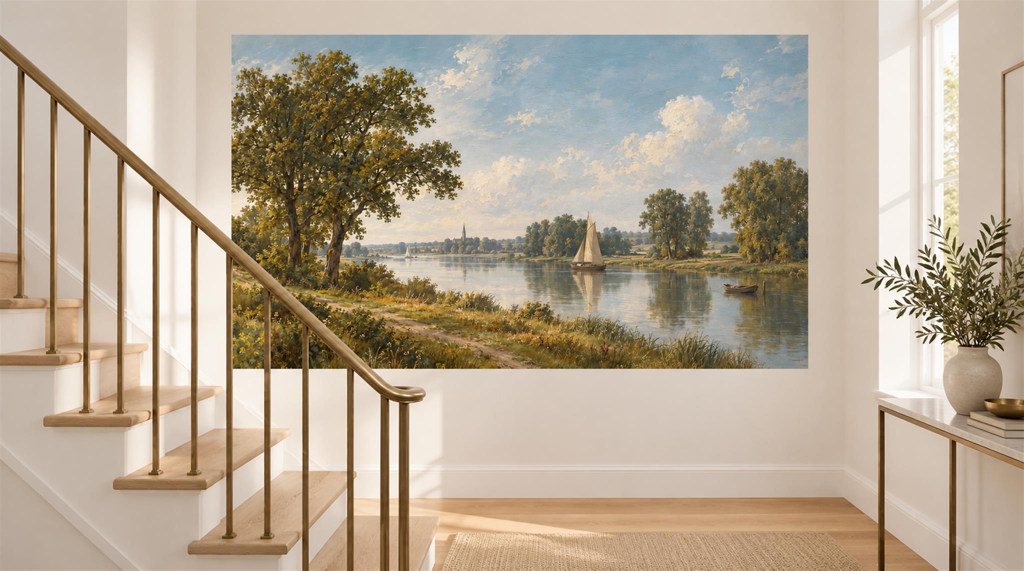 Blue Lakeside Landscape Wallpaper Mural Scene