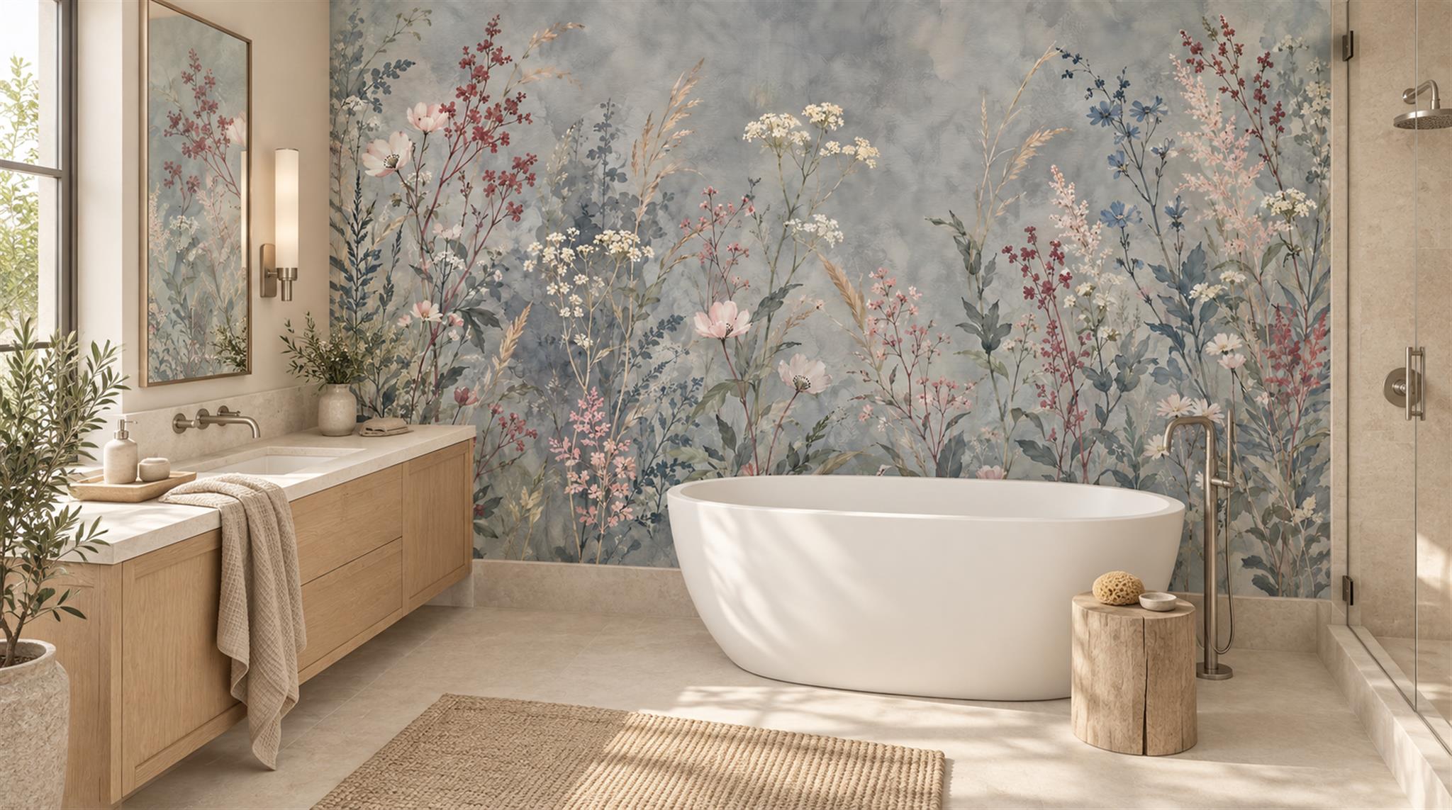 Blue Floral Patterning Wallpaper Mural Scene