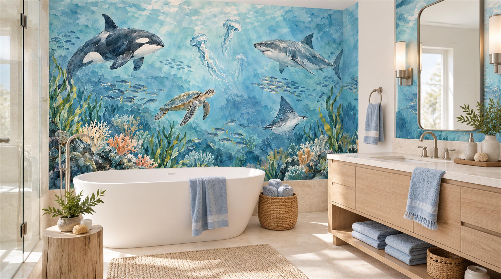 Aqua Ocean Landscape Wallpaper Mural Scene