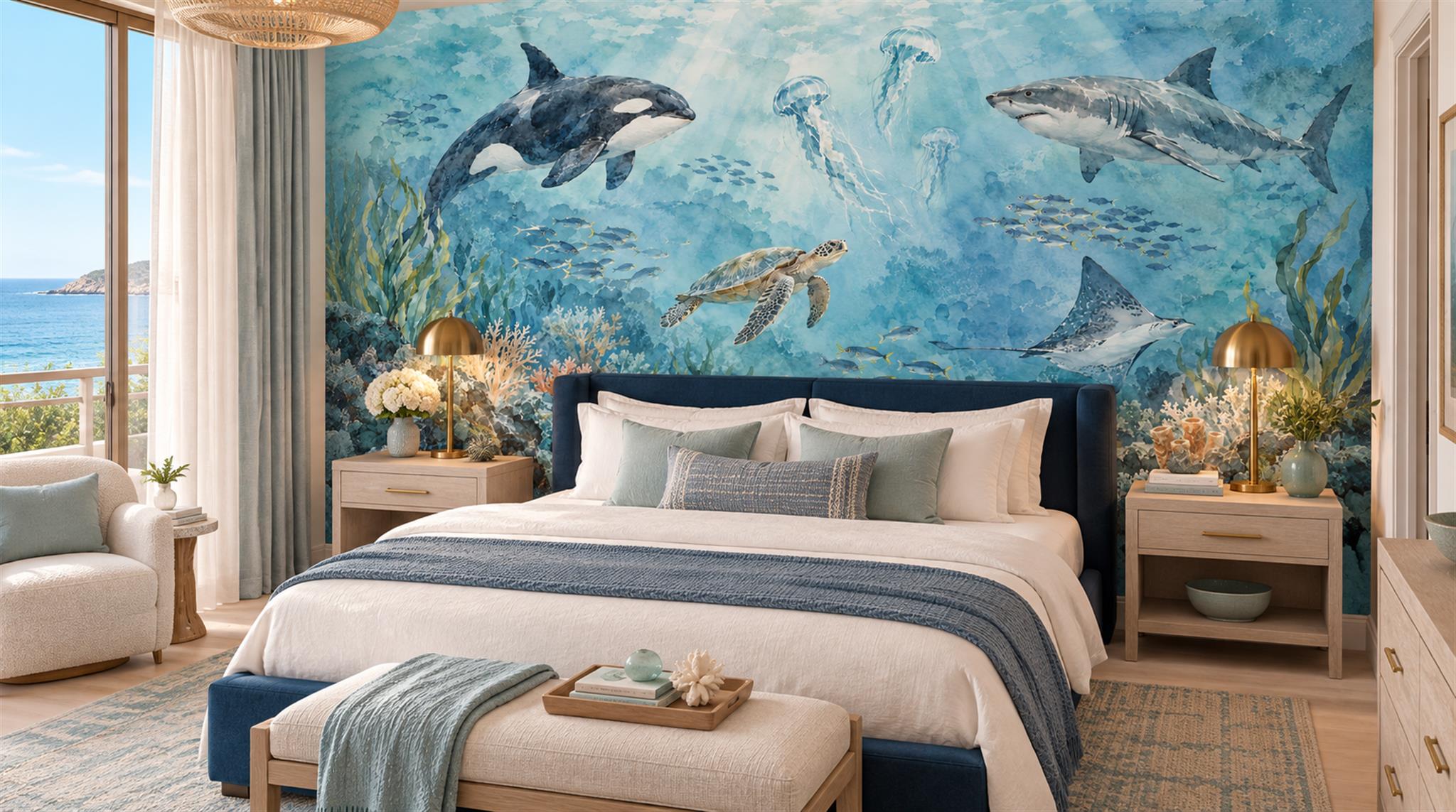 Aqua Ocean Landscape Wallpaper Mural Scene