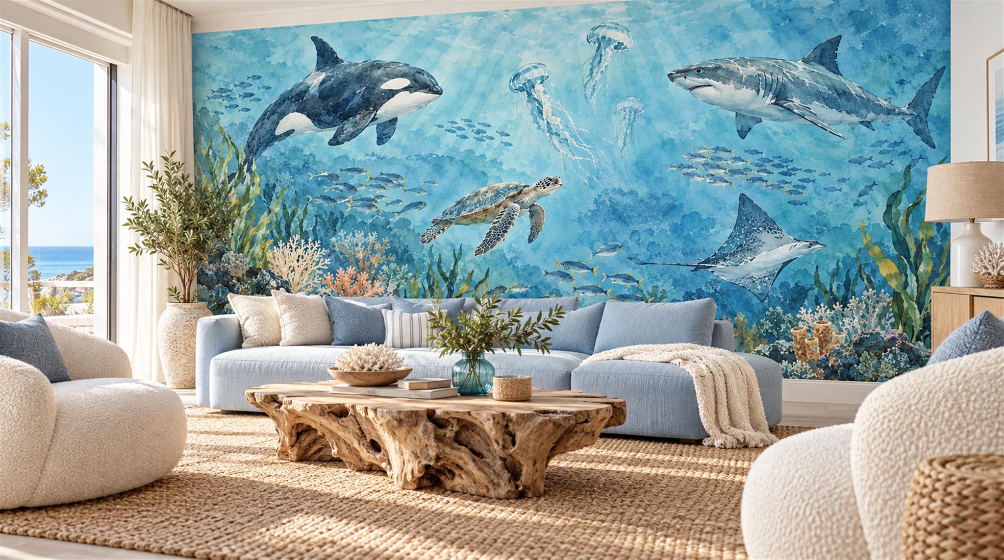 Aqua Ocean Landscape Wallpaper Mural Scene