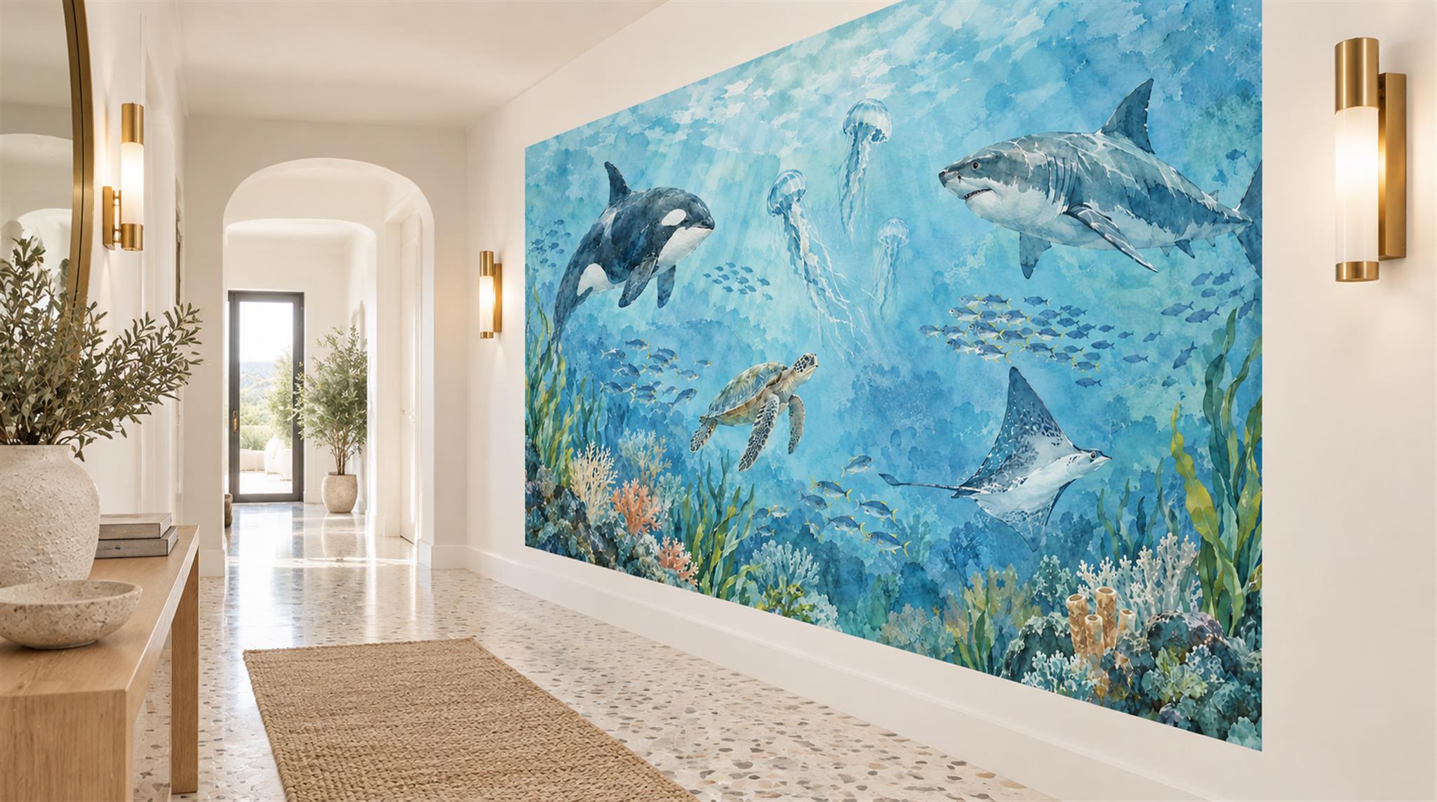 Aqua Ocean Landscape Wallpaper Mural Scene