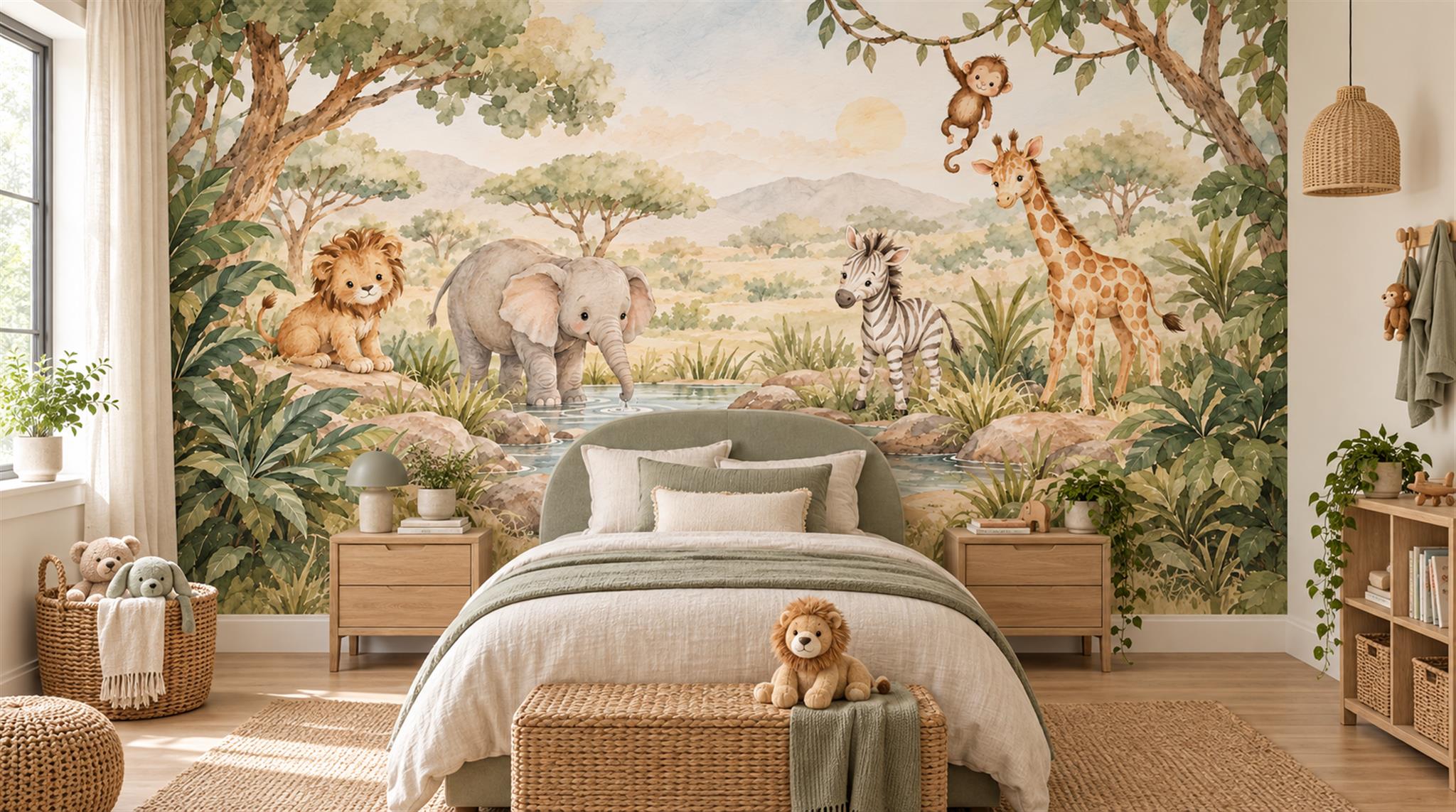 Neutral Safari Animals Wallpaper Mural Main