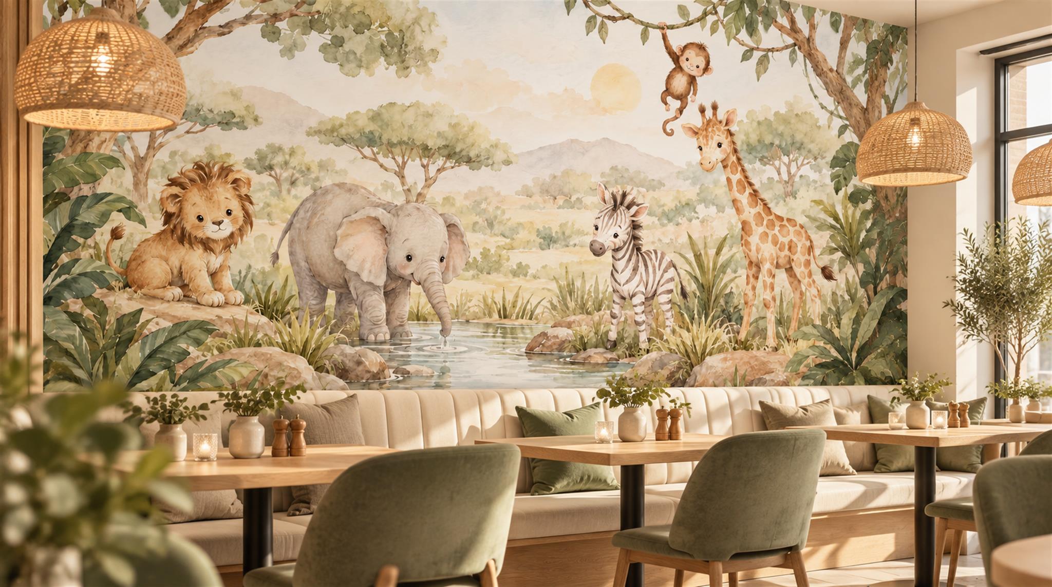 Neutral Safari Animals Wallpaper Mural Scene