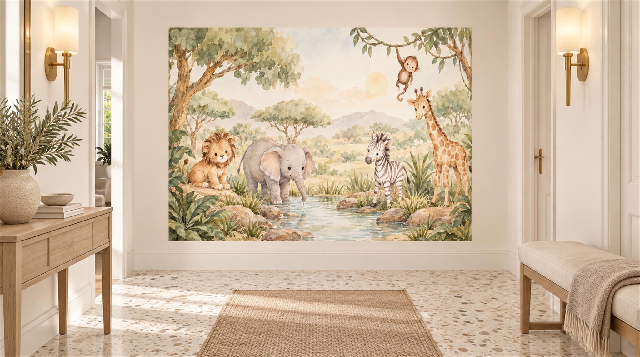 Neutral Safari Animals Wallpaper Mural Scene