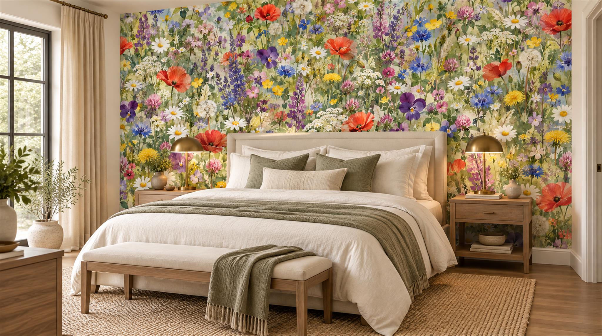 Neutral Floral Patterning Wallpaper Mural Scene