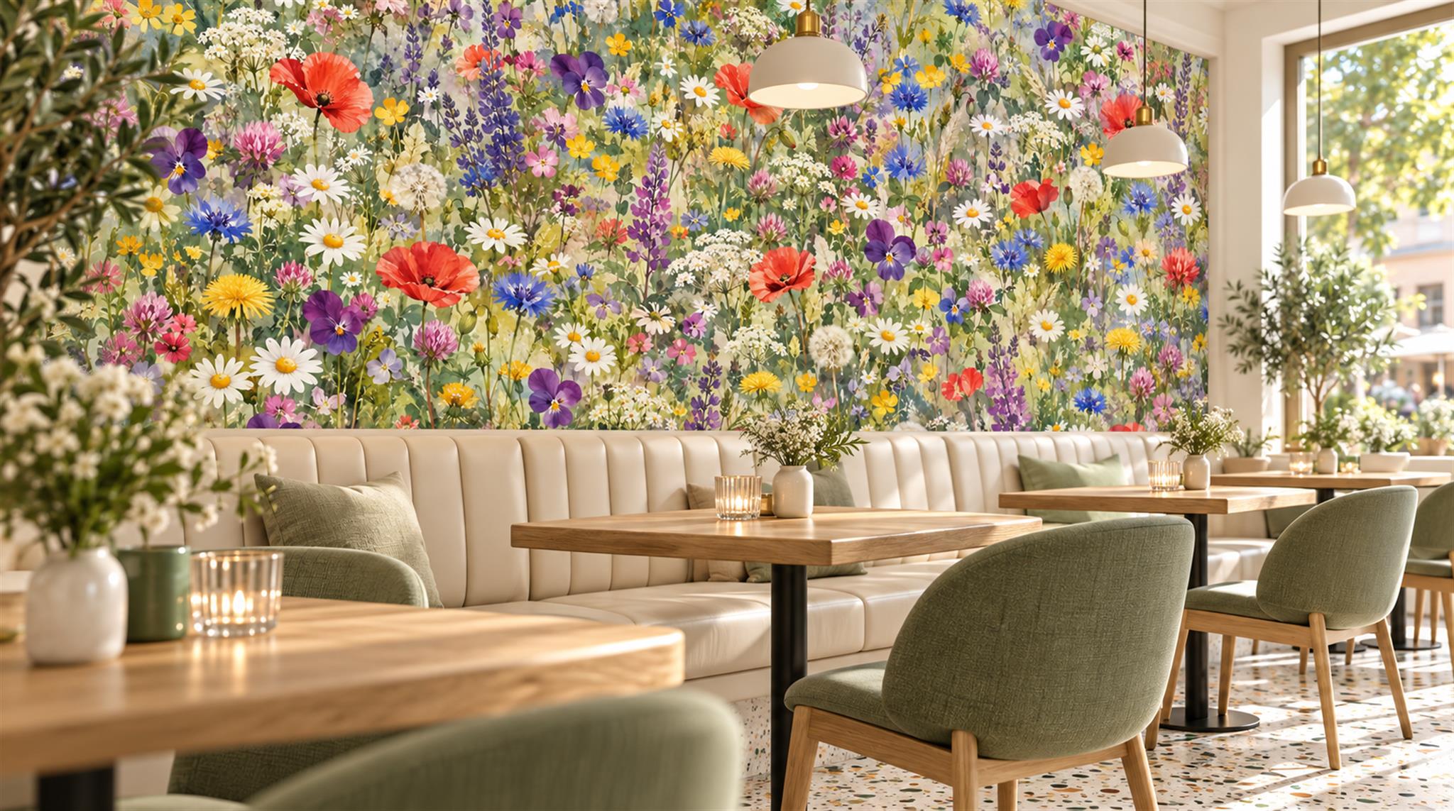 Neutral Floral Patterning Wallpaper Mural Scene