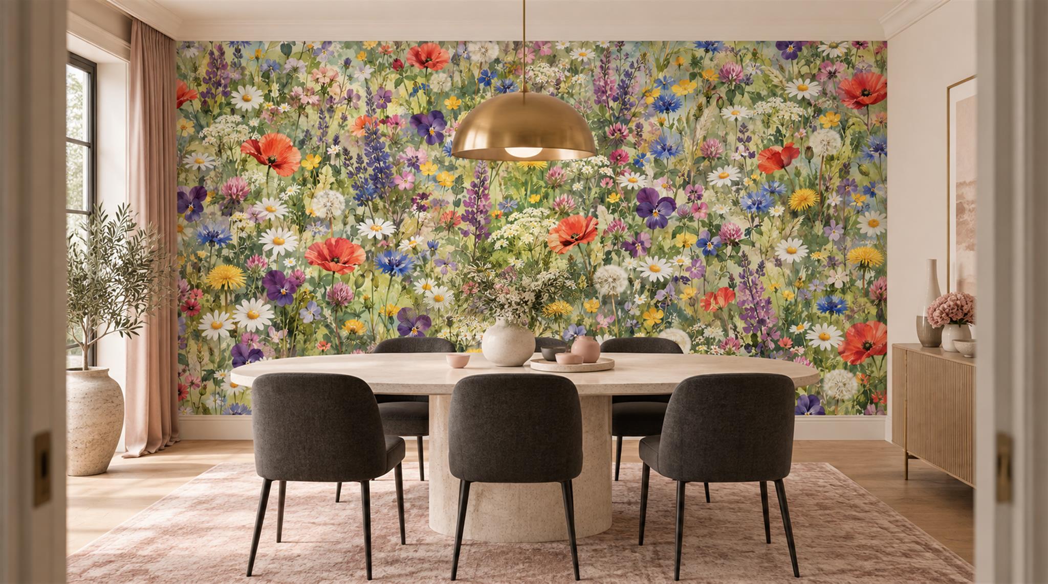 Neutral Floral Patterning Wallpaper Mural Scene