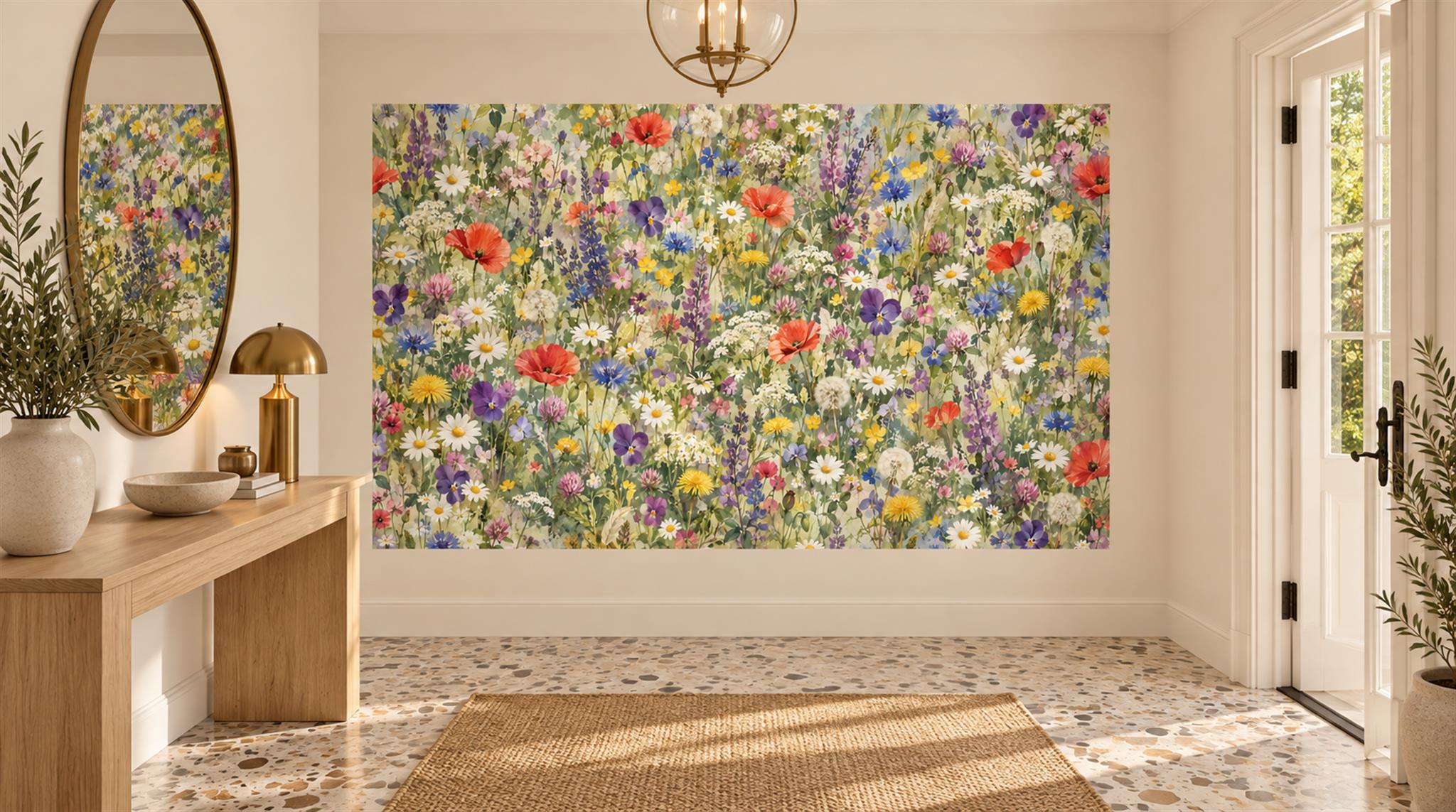 Neutral Floral Patterning Wallpaper Mural Scene