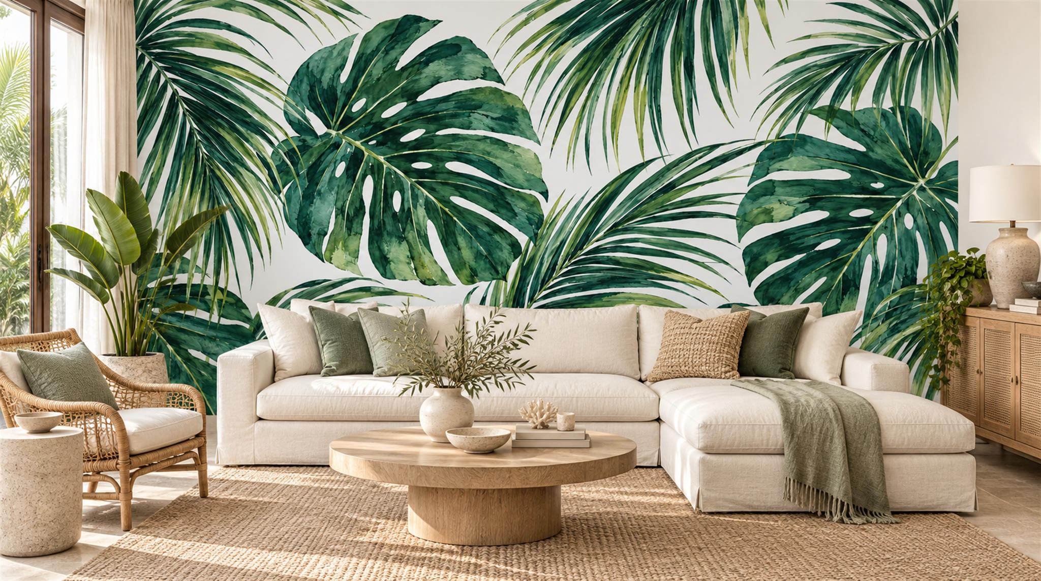 Green Palm Leaves Wallpaper Mural Main