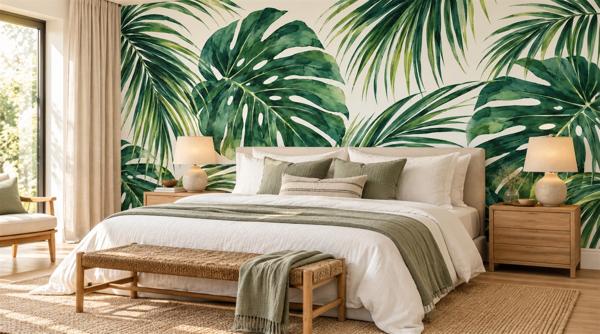 Green Palm Leaves Wallpaper Mural Scene