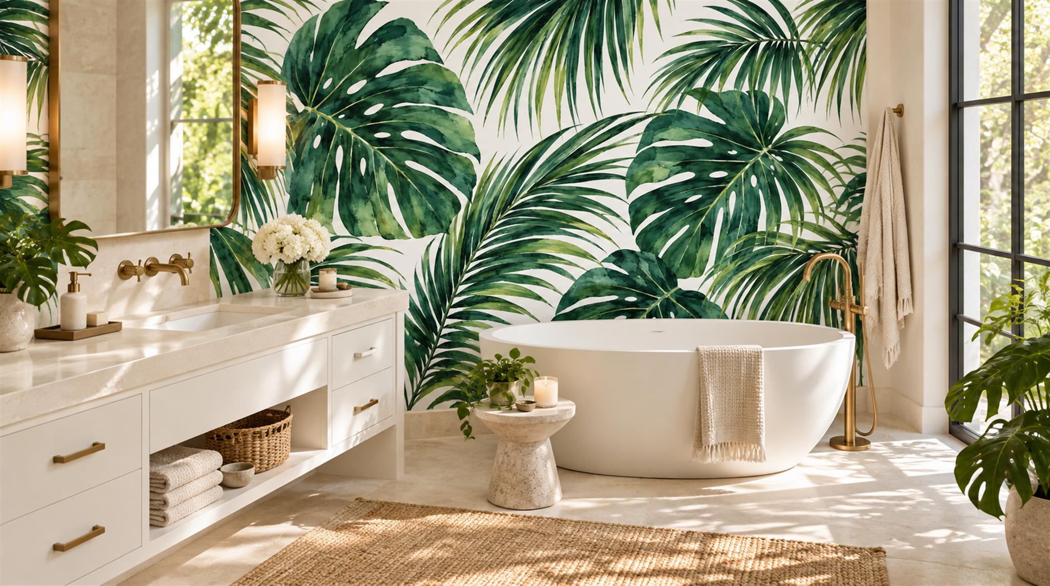 Green Palm Leaves Wallpaper Mural Scene