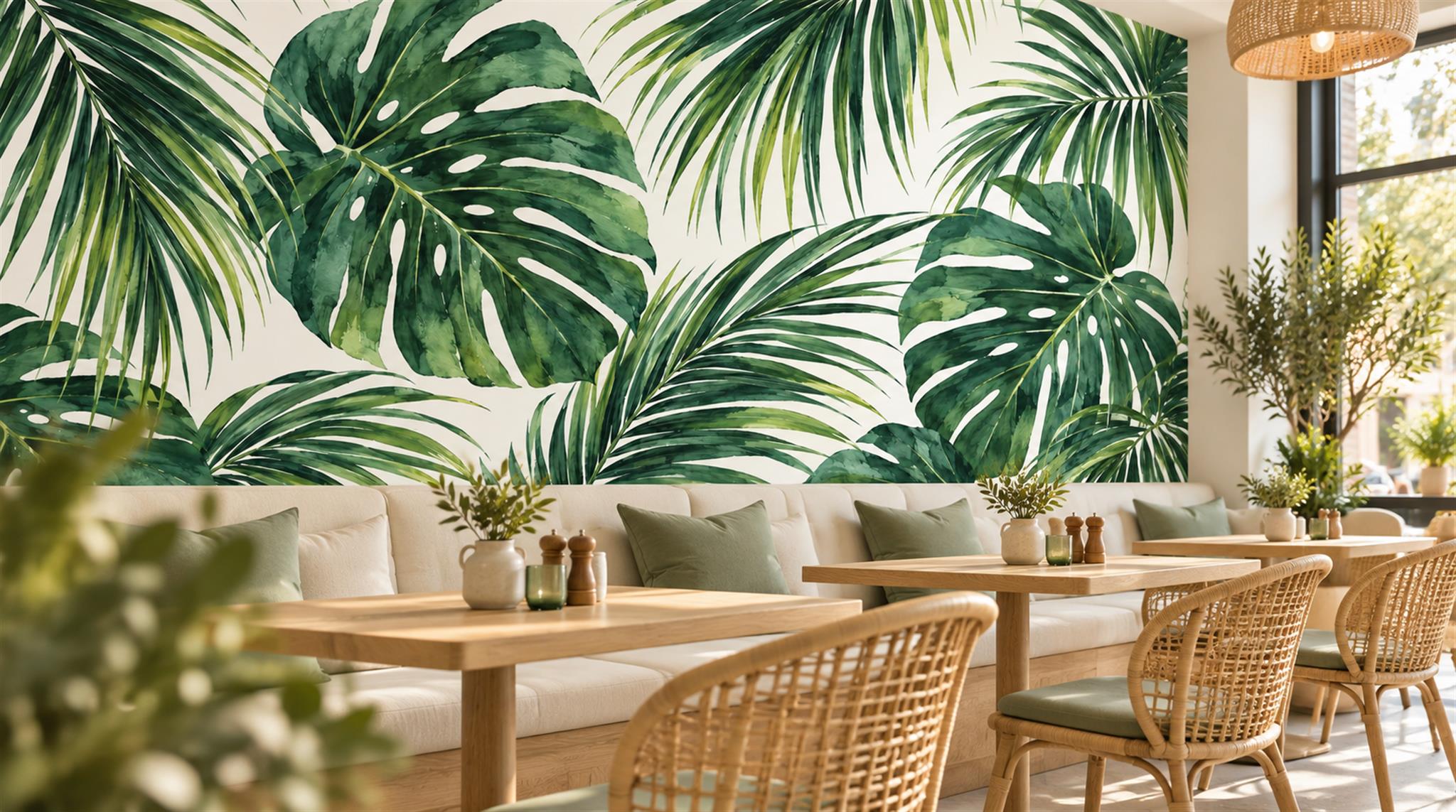 Green Palm Leaves Wallpaper Mural Scene