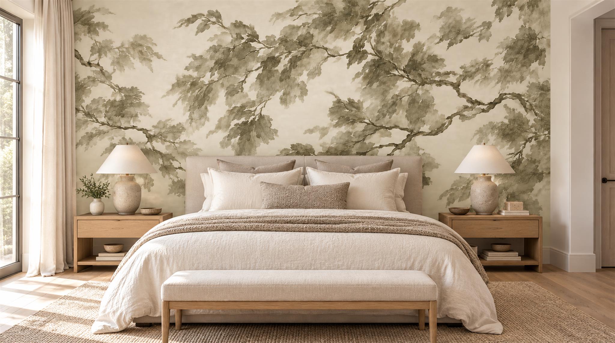 Ivory Leaf Patterning Wallpaper Mural Main