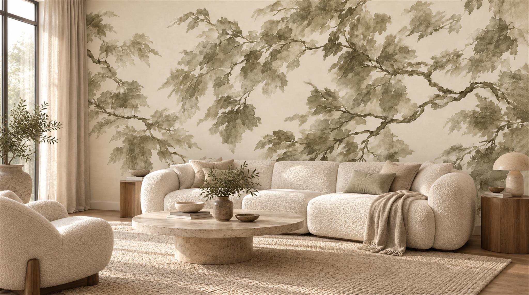 Ivory Leaf Patterning Wallpaper Mural Scene