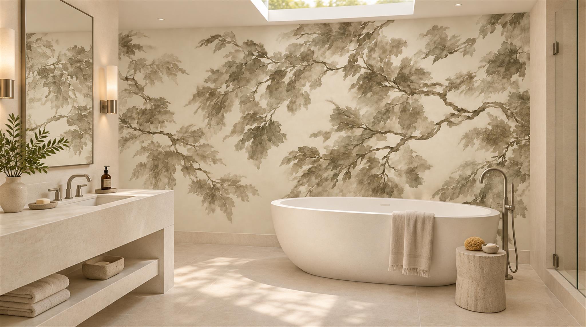 Ivory Leaf Patterning Wallpaper Mural Scene