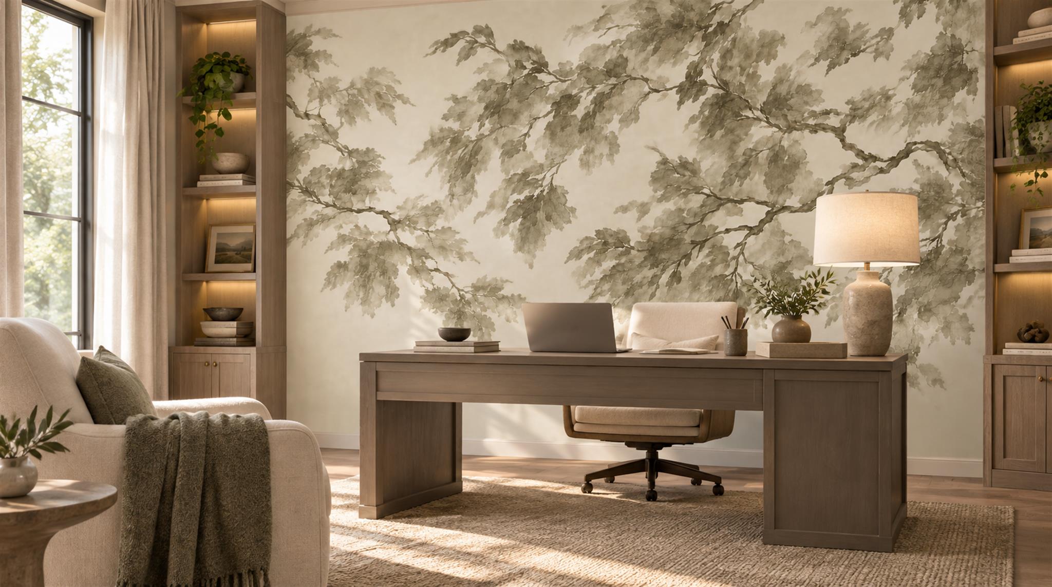 Ivory Leaf Patterning Wallpaper Mural Scene