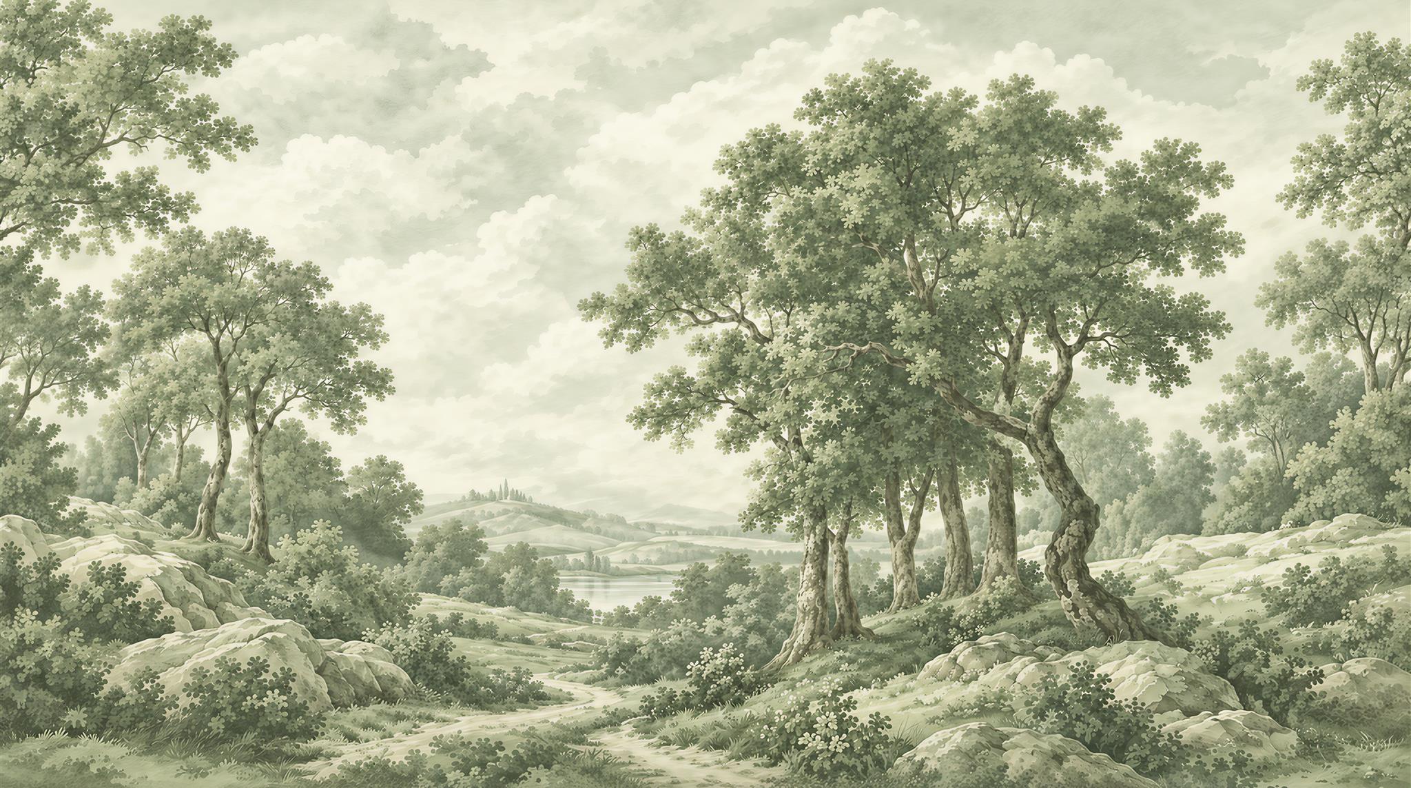 Sage Green Decorative Wall Art Wallpaper Mural Main