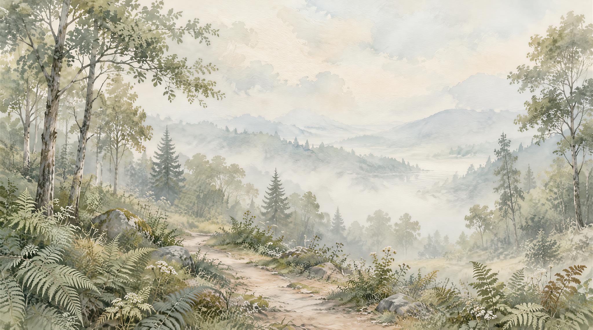 Sage Green Alpine Ridges Wallpaper Mural Main