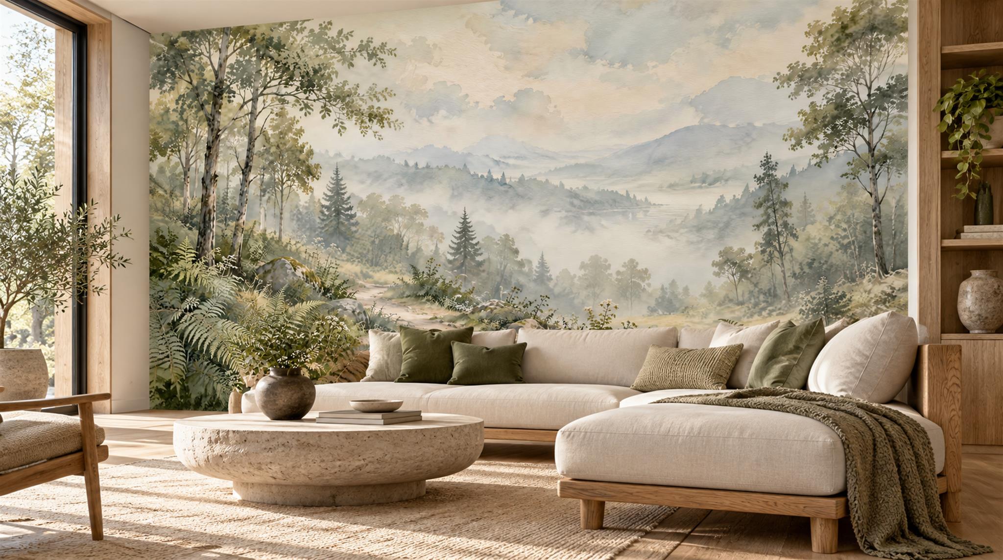 Sage Green Alpine Ridges Wallpaper Mural Main