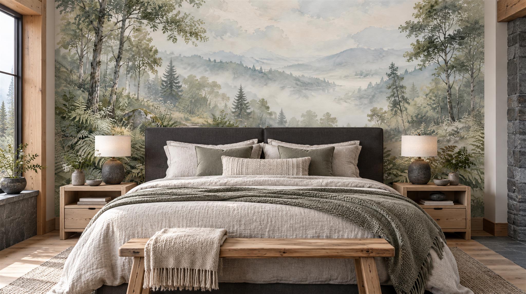 Sage Green Alpine Ridges Wallpaper Mural Scene