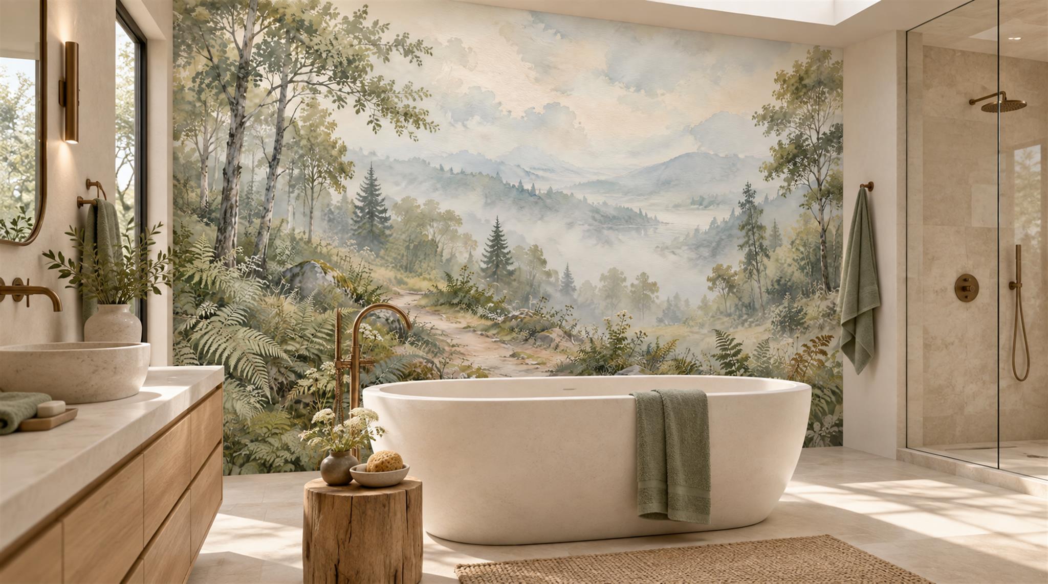 Sage Green Alpine Ridges Wallpaper Mural Scene
