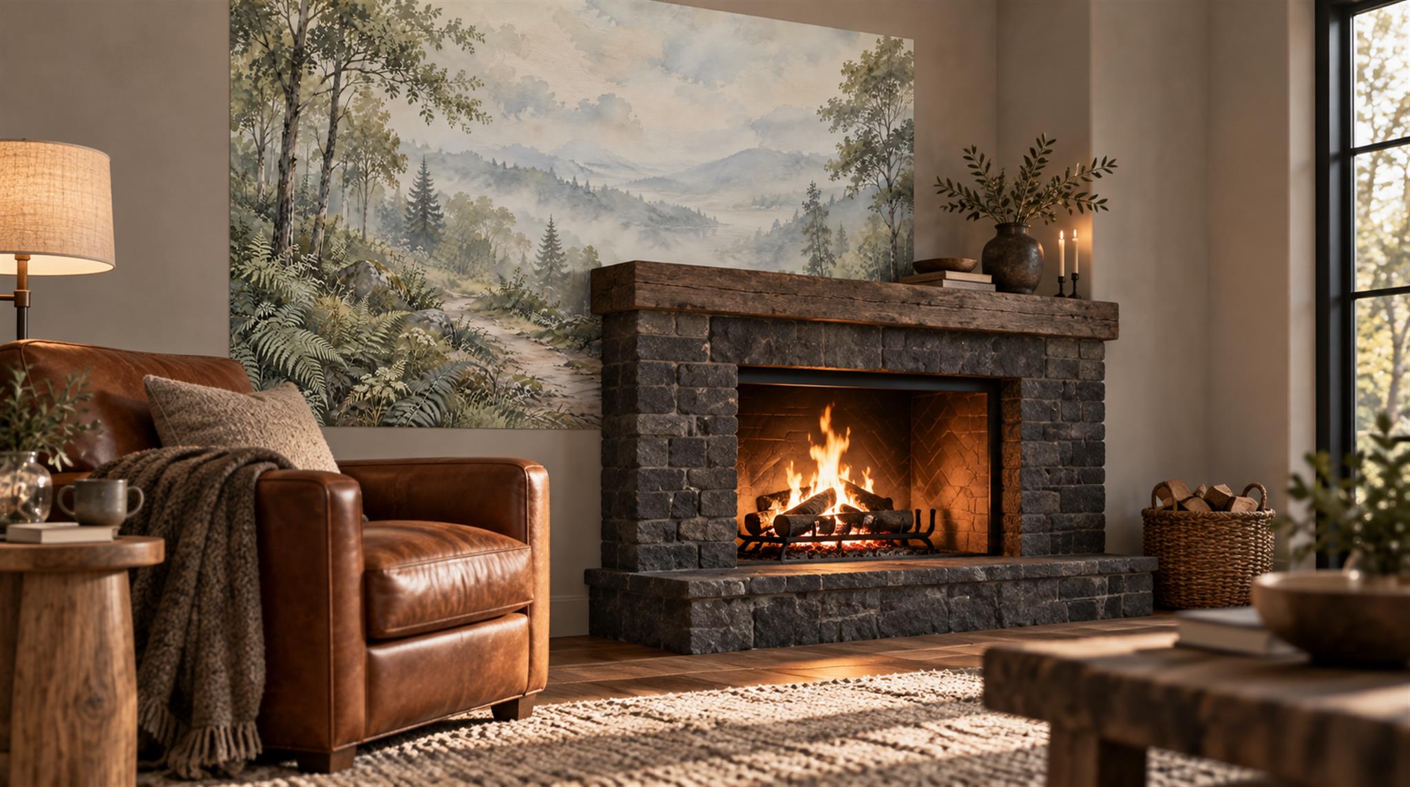 Sage Green Alpine Ridges Wallpaper Mural Scene