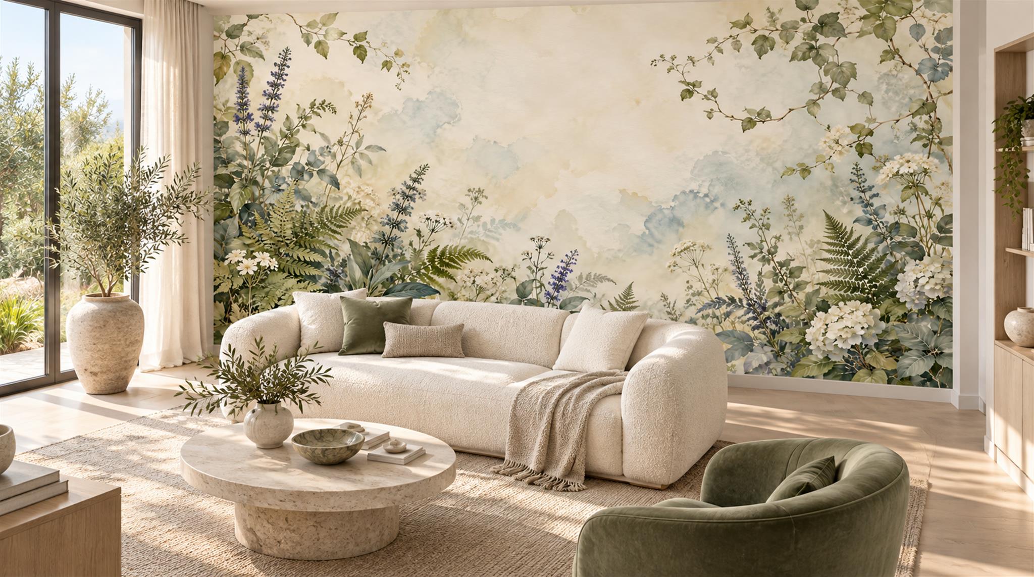Ivory Fern Foliage Wallpaper Mural Scene