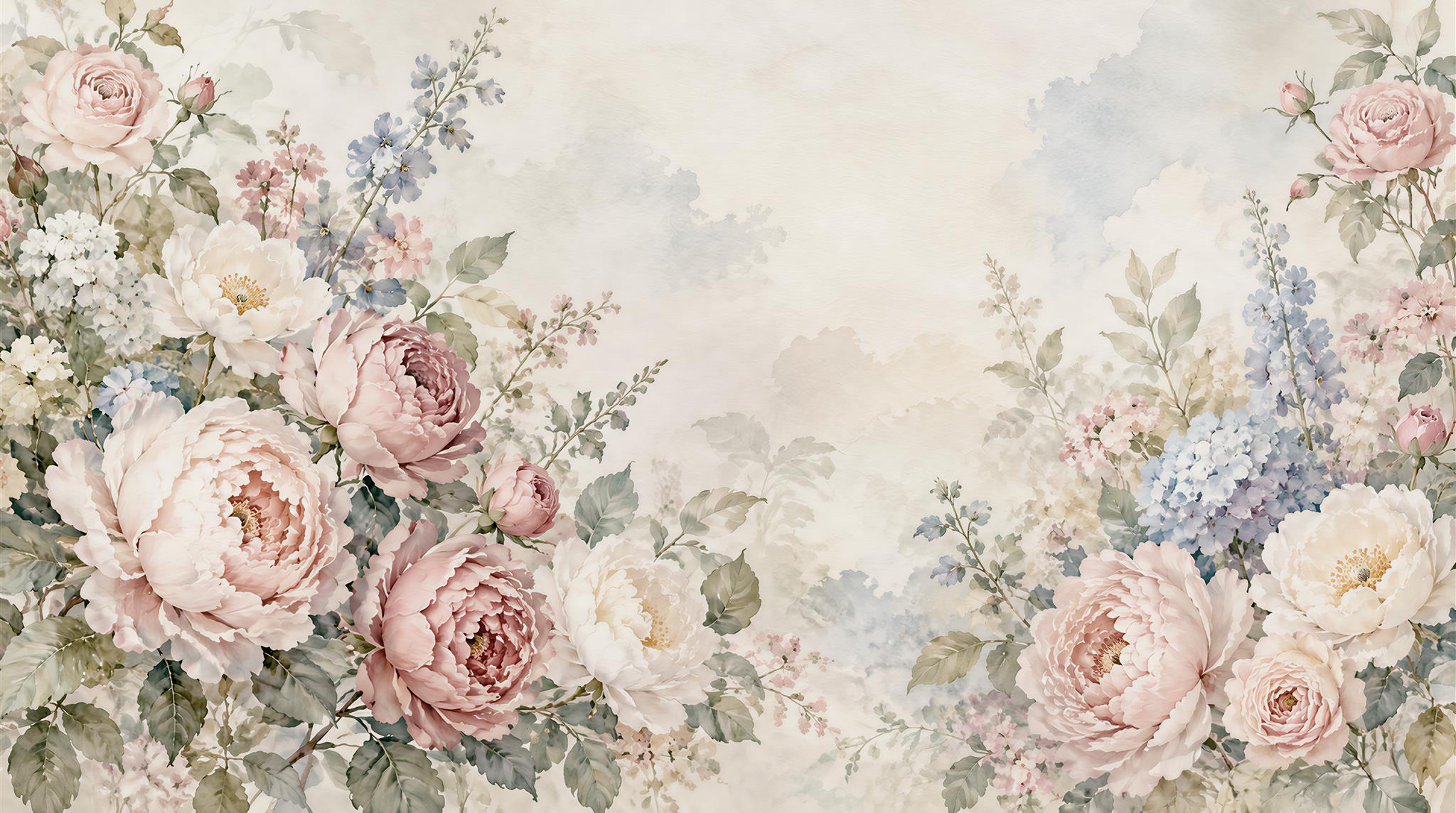 Soft Pastel Floral Foliage Wallpaper Mural Main