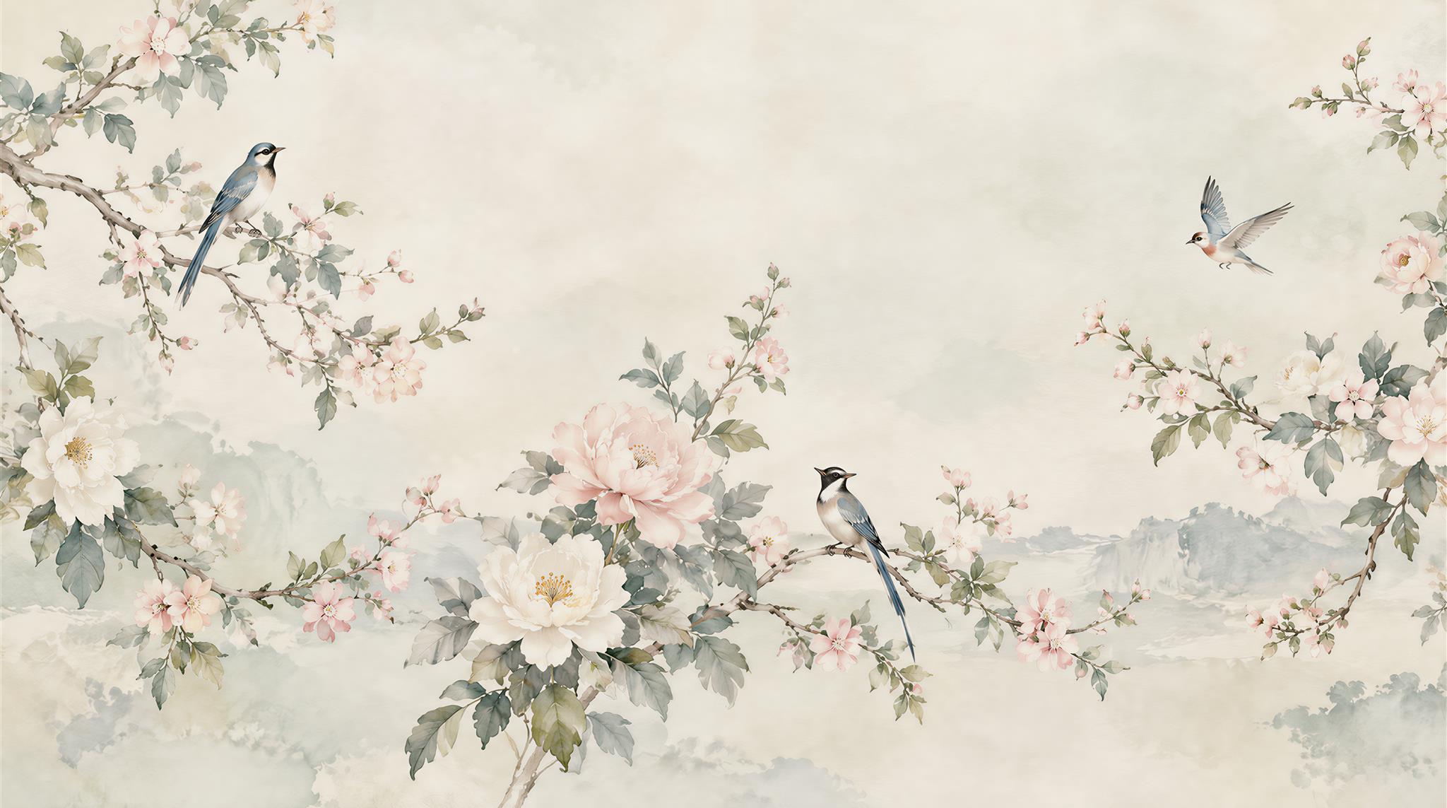 Sage Green Floral Foliage Wallpaper Mural Main