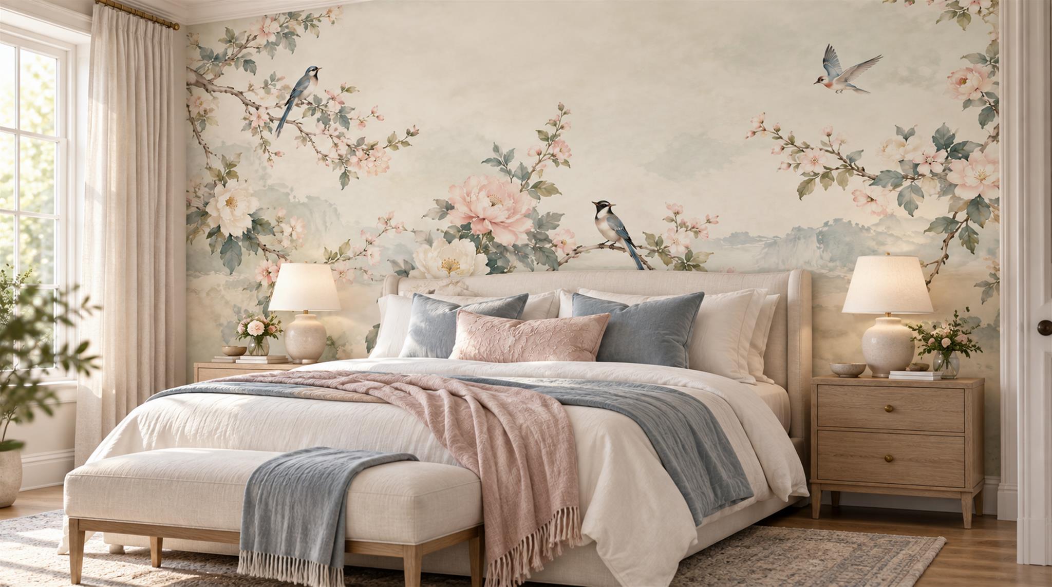 Sage Green Floral Foliage Wallpaper Mural Main