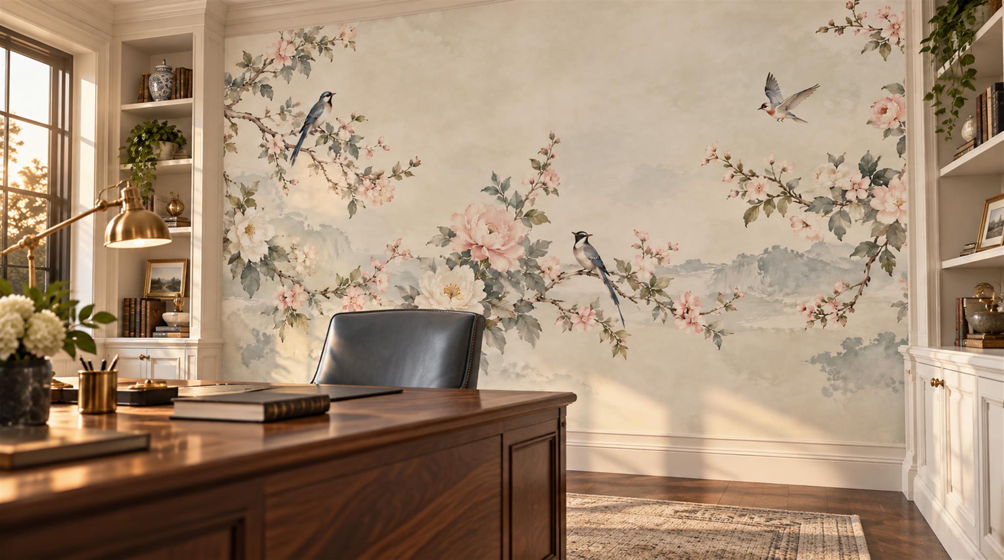Sage Green Floral Foliage Wallpaper Mural Scene
