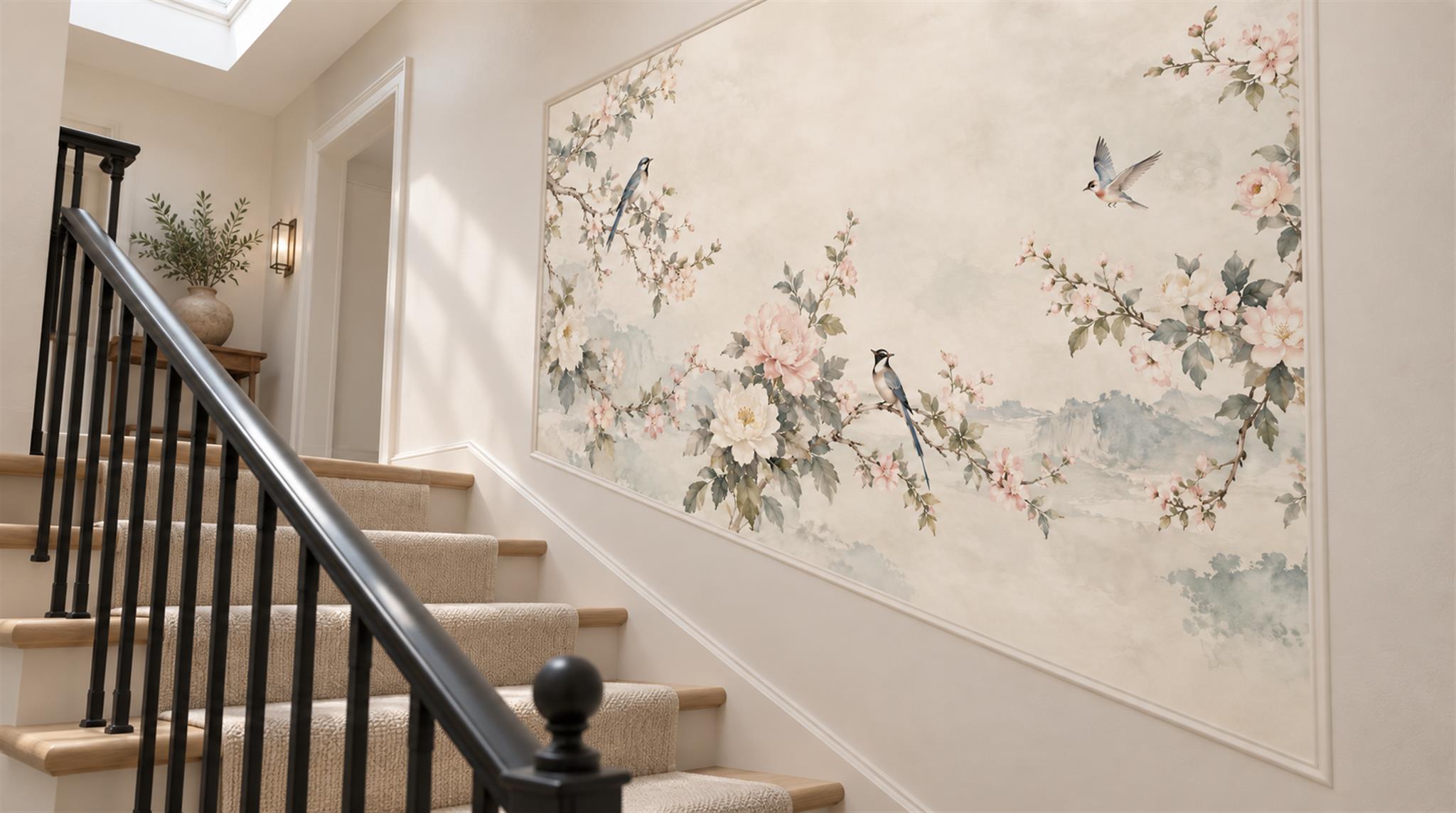 Sage Green Floral Foliage Wallpaper Mural Scene