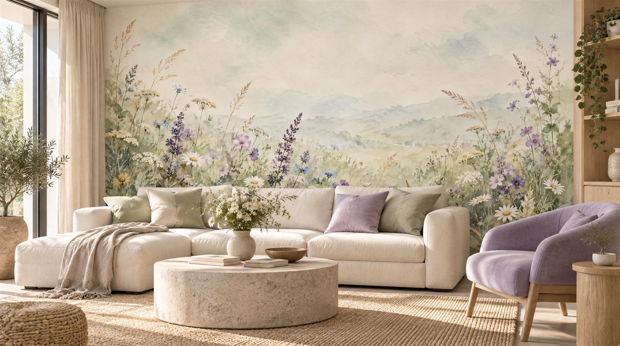 Ivory Floral Patterning Wallpaper Mural Main