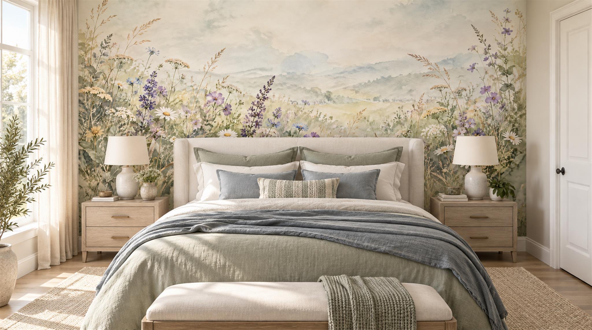 Ivory Floral Patterning Wallpaper Mural Scene