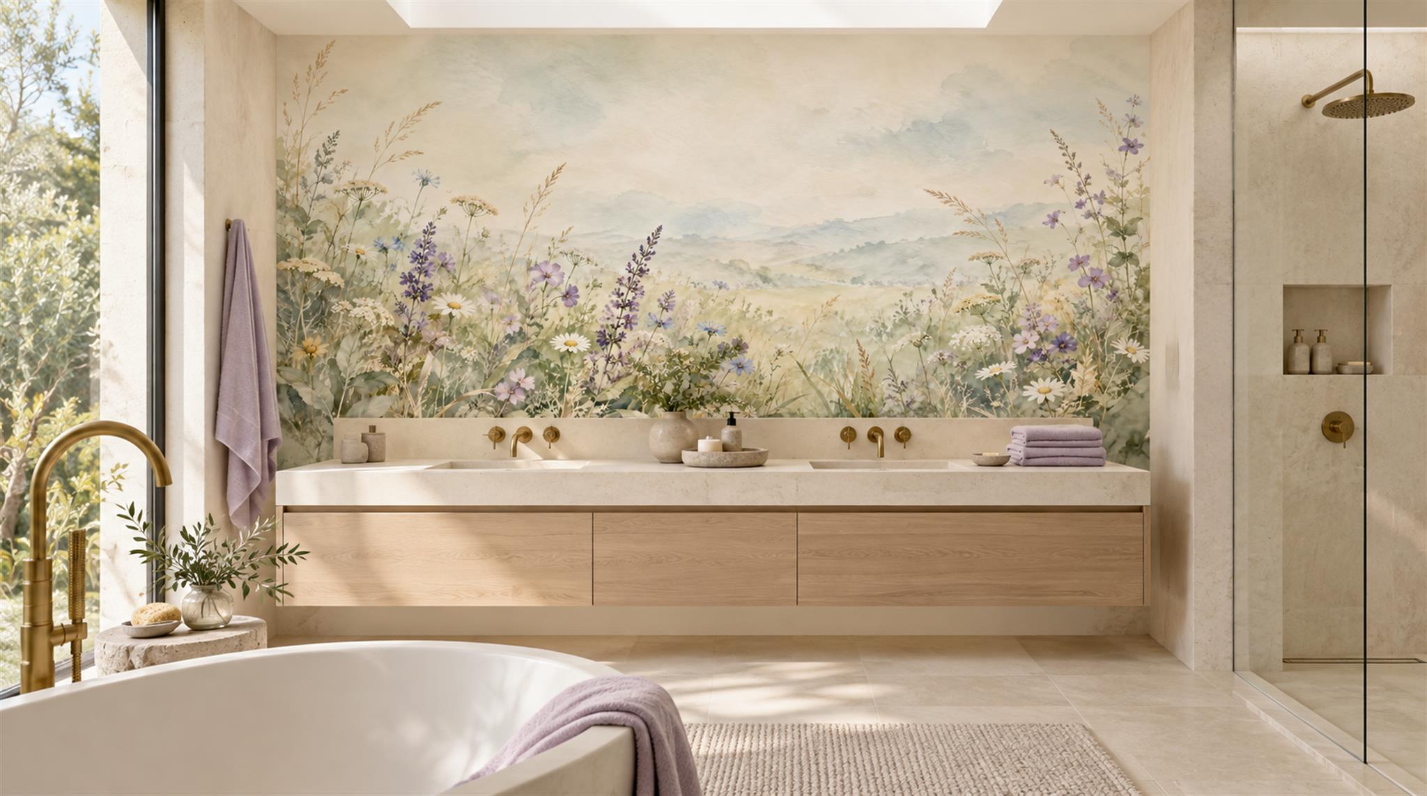 Ivory Floral Patterning Wallpaper Mural Scene