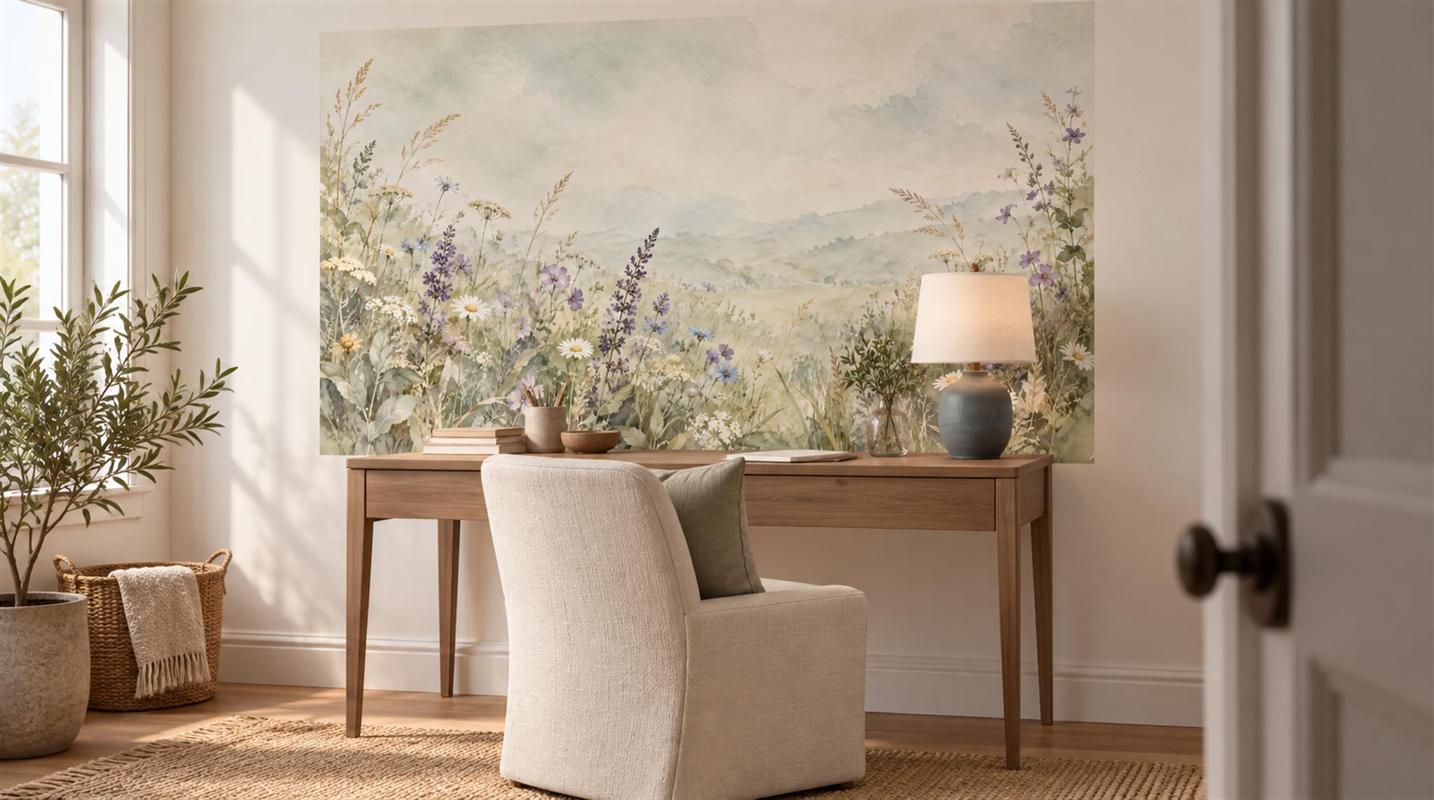Ivory Floral Patterning Wallpaper Mural Scene
