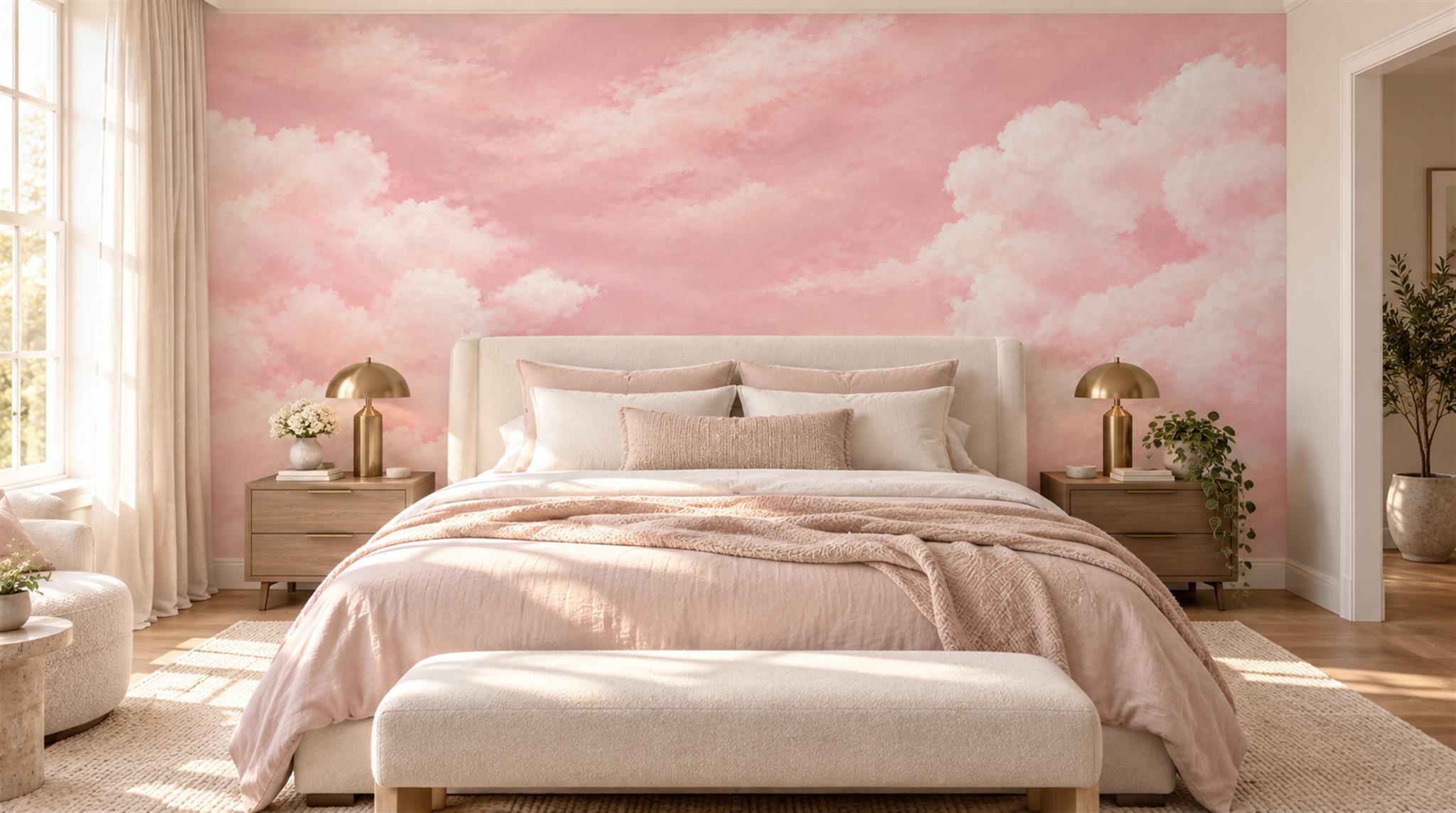 Pink Soft Cloudscape Wallpaper Mural Scene