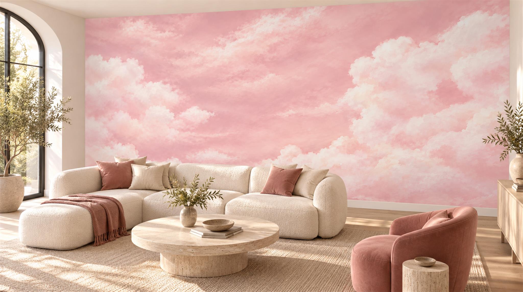 Pink Soft Cloudscape Wallpaper Mural Scene