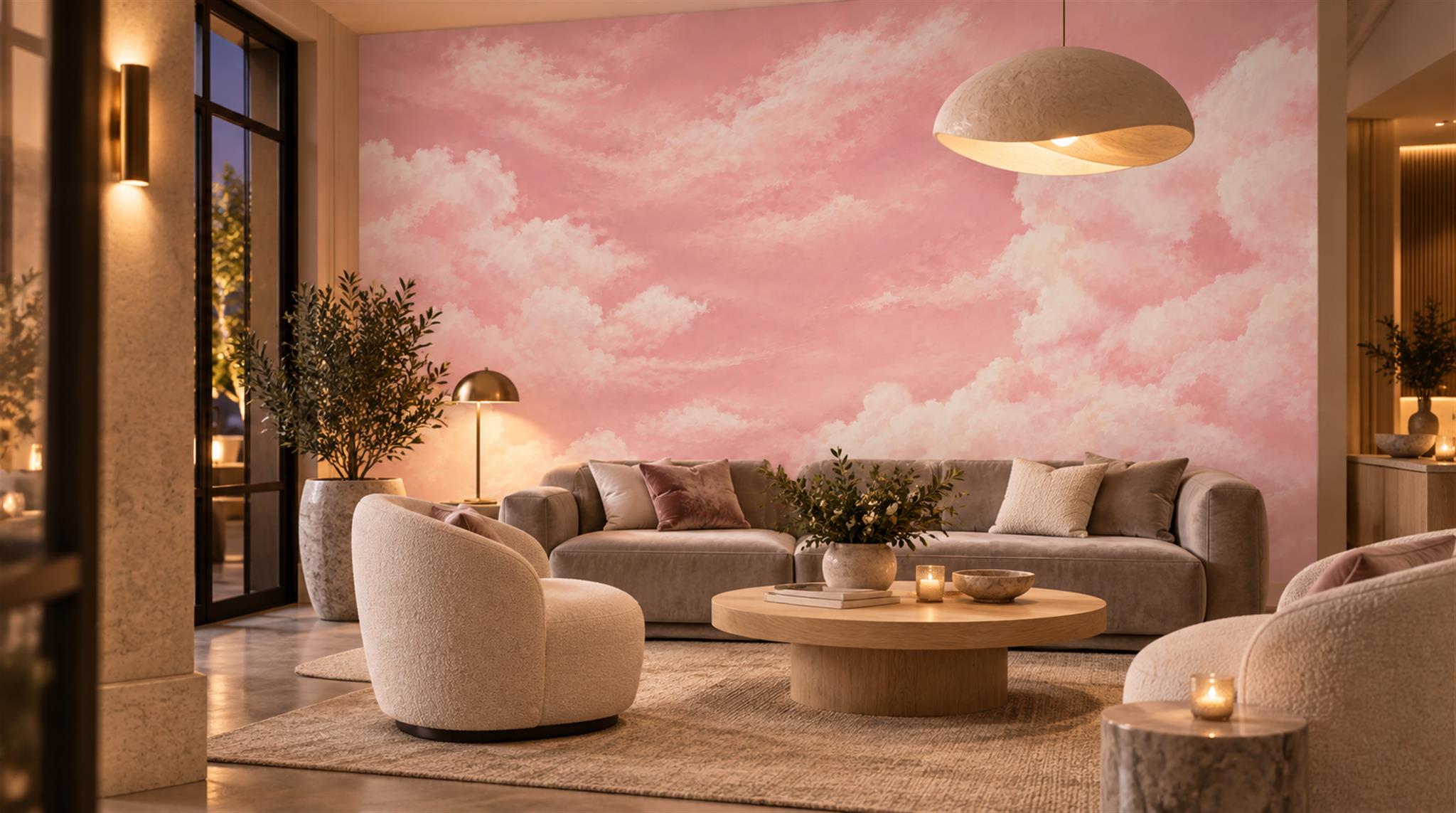 Pink Soft Cloudscape Wallpaper Mural Scene